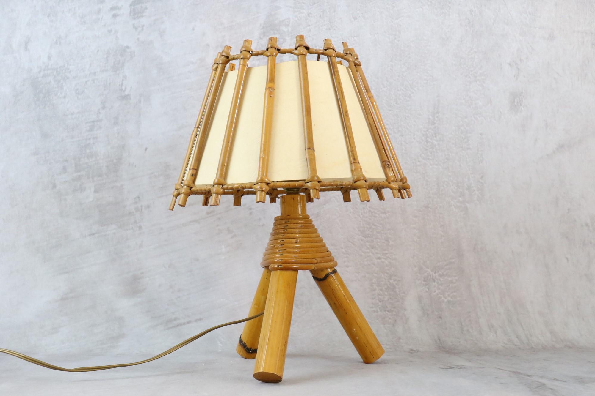 20th Century Louis Sognot Bamboo and Rattan Table Lamp Mid-Century Modern 1960, France