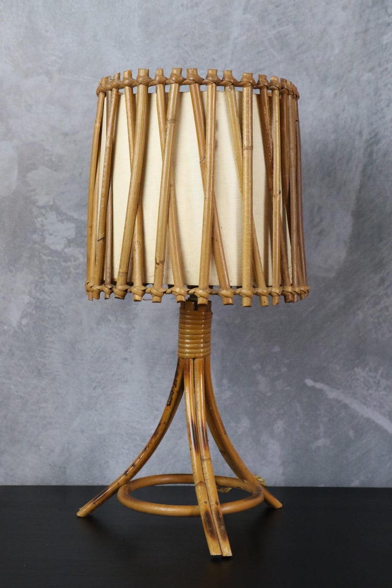 20th Century Louis Sognot Bamboo and Rattan Table Lamp Mid-Century Modern 1960, France For Sale
