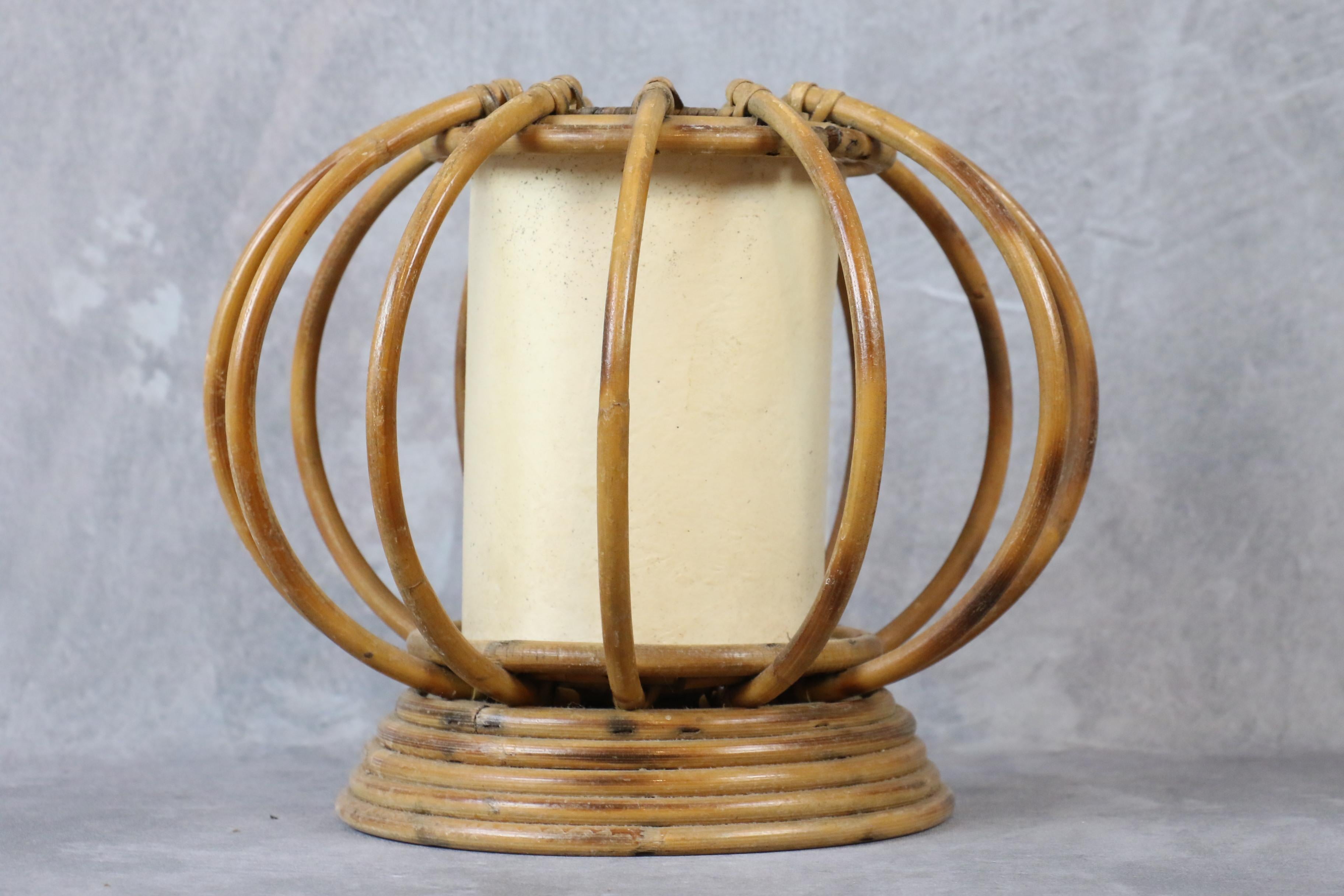 Louis Sognot Bamboo and Rattan Table Lamp Mid-Century Modern 1960, France For Sale 1