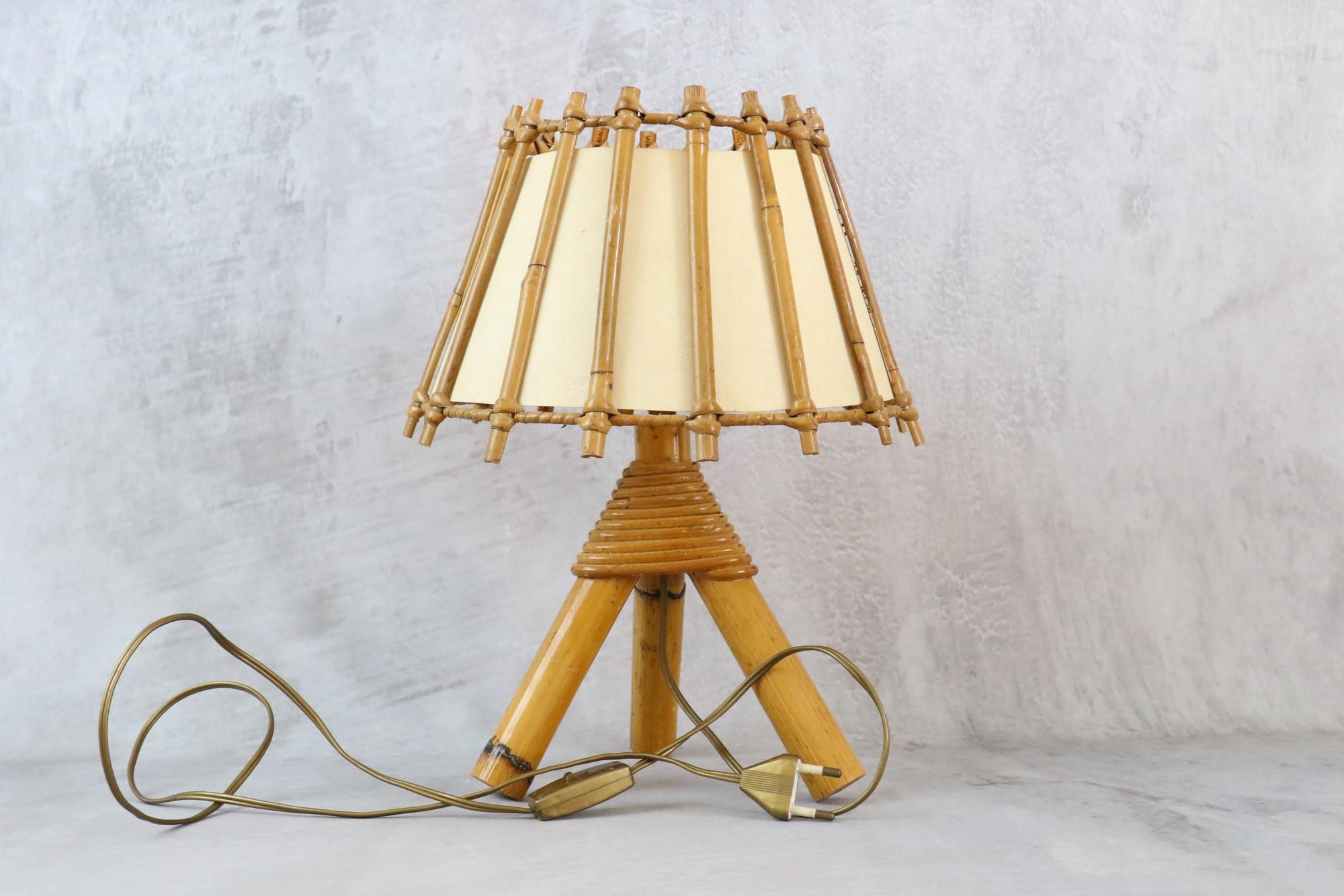 Louis Sognot Bamboo and Rattan Table Lamp Mid-Century Modern 1960, France 2