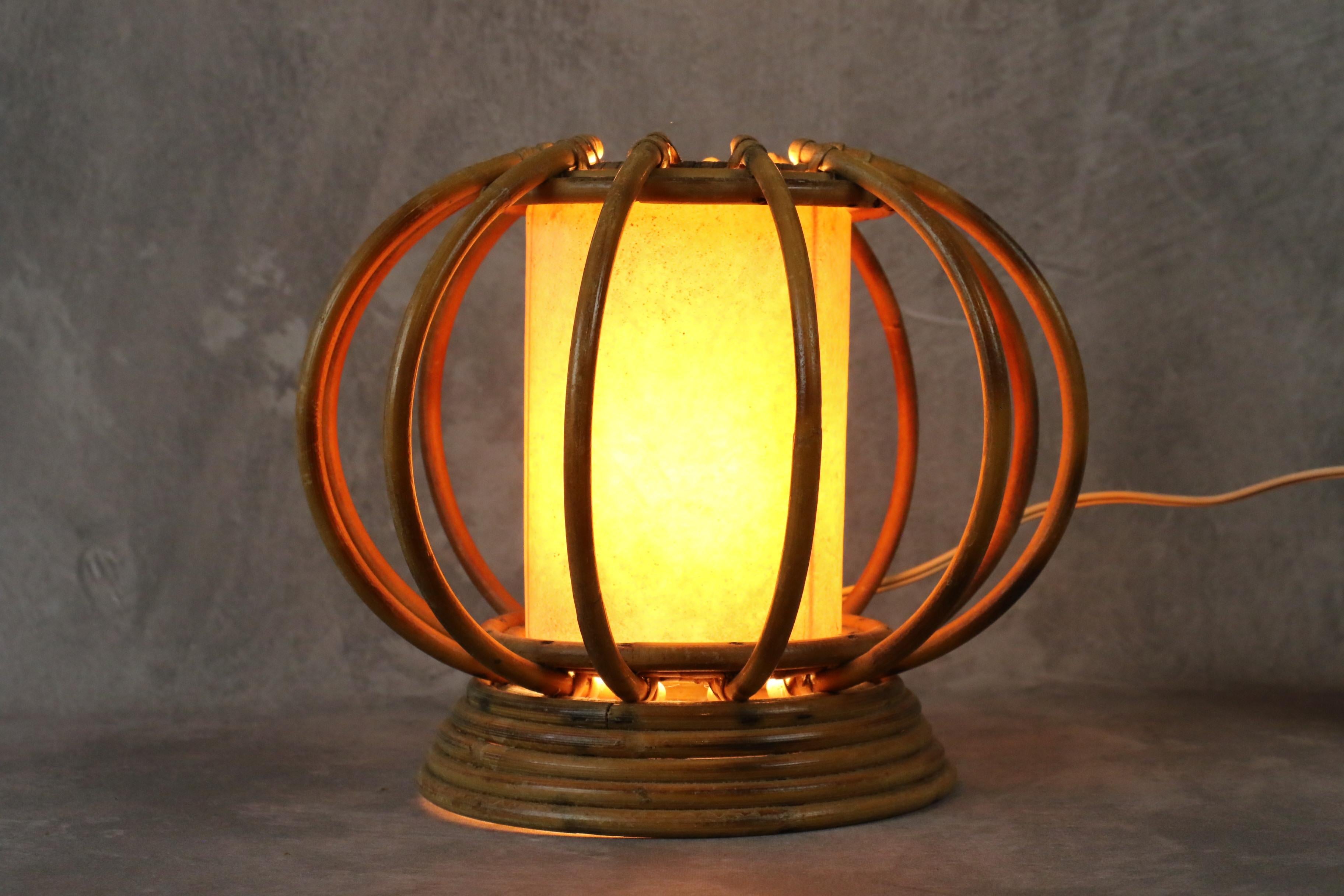 Louis Sognot Bamboo and Rattan Table Lamp Mid-Century Modern 1960, France For Sale 4