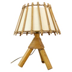 Louis Sognot Bamboo and Rattan Table Lamp Mid-Century Modern 1960, France