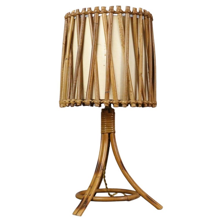 Louis Sognot Bamboo and Rattan Table Lamp Mid-Century Modern 1960, France For Sale