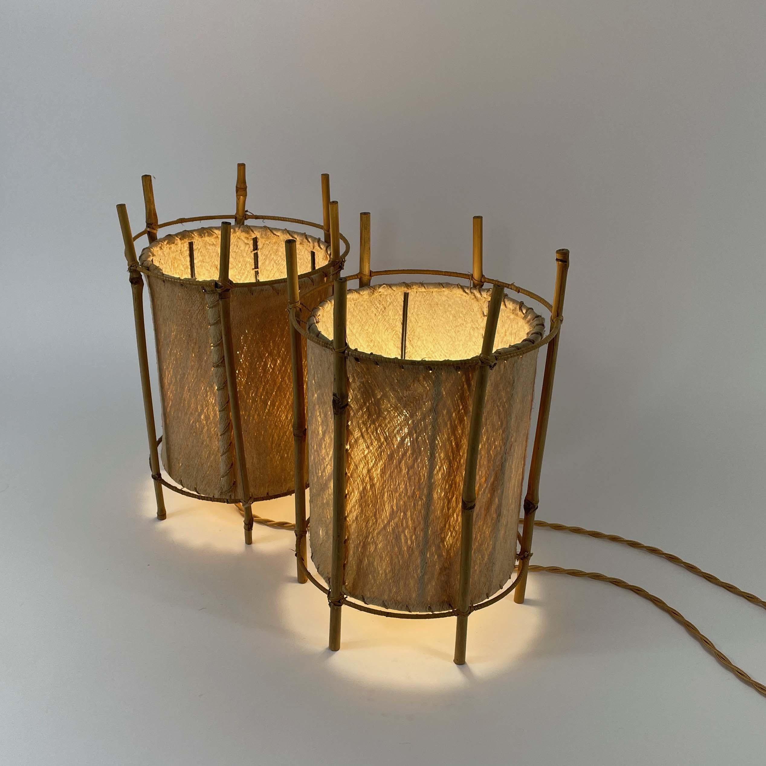 Louis Sognot Bamboo & Parchment Table Lamps, France 1950s For Sale 6