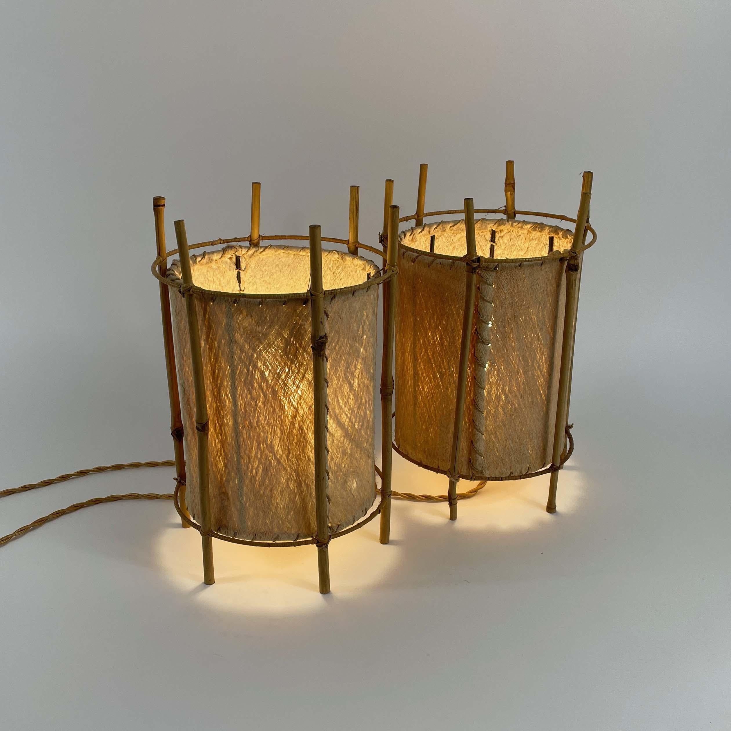 Louis Sognot Bamboo & Parchment Table Lamps, France 1950s For Sale 9