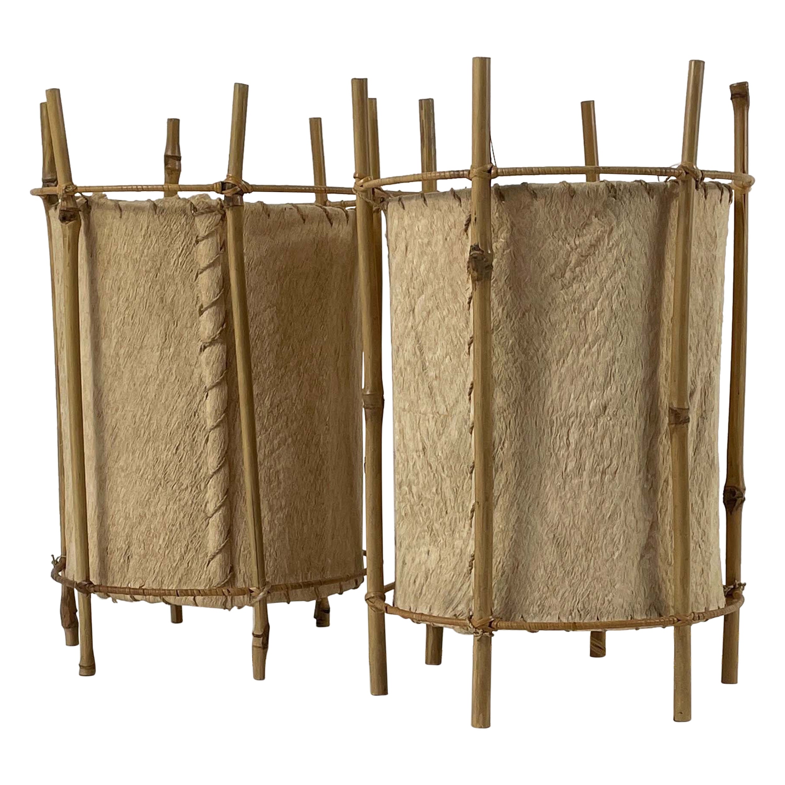 Lampes de table en bambou et parchemin Louis Sognot, France années 1950