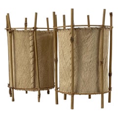 Louis Sognot Bamboo & Parchment Table Lamps, France 1950s