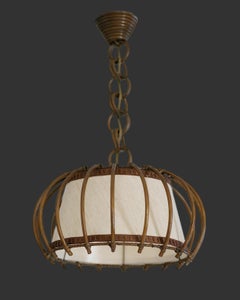 Louis SOGNOT Bamboo Pendant Chandelier, 1950s