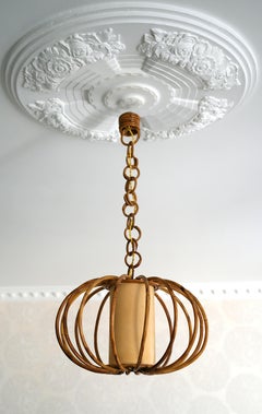 Louis Sognot Bamboo Pendant Chandelier, Mid-Century Modern, 1950s