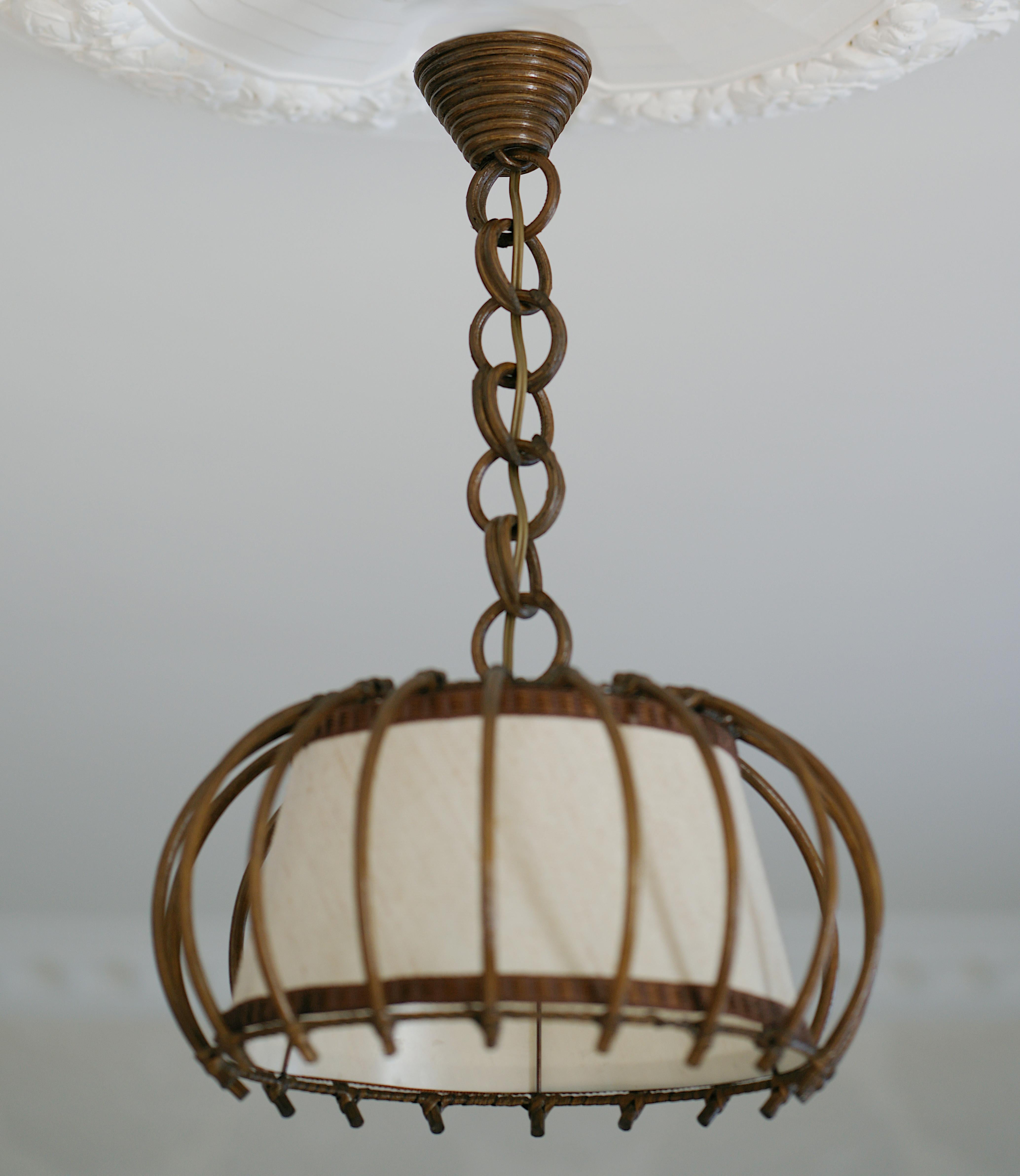 Metà XX secolo Lampadario a sospensione in bambù Louis Sognot, anni '50 in vendita