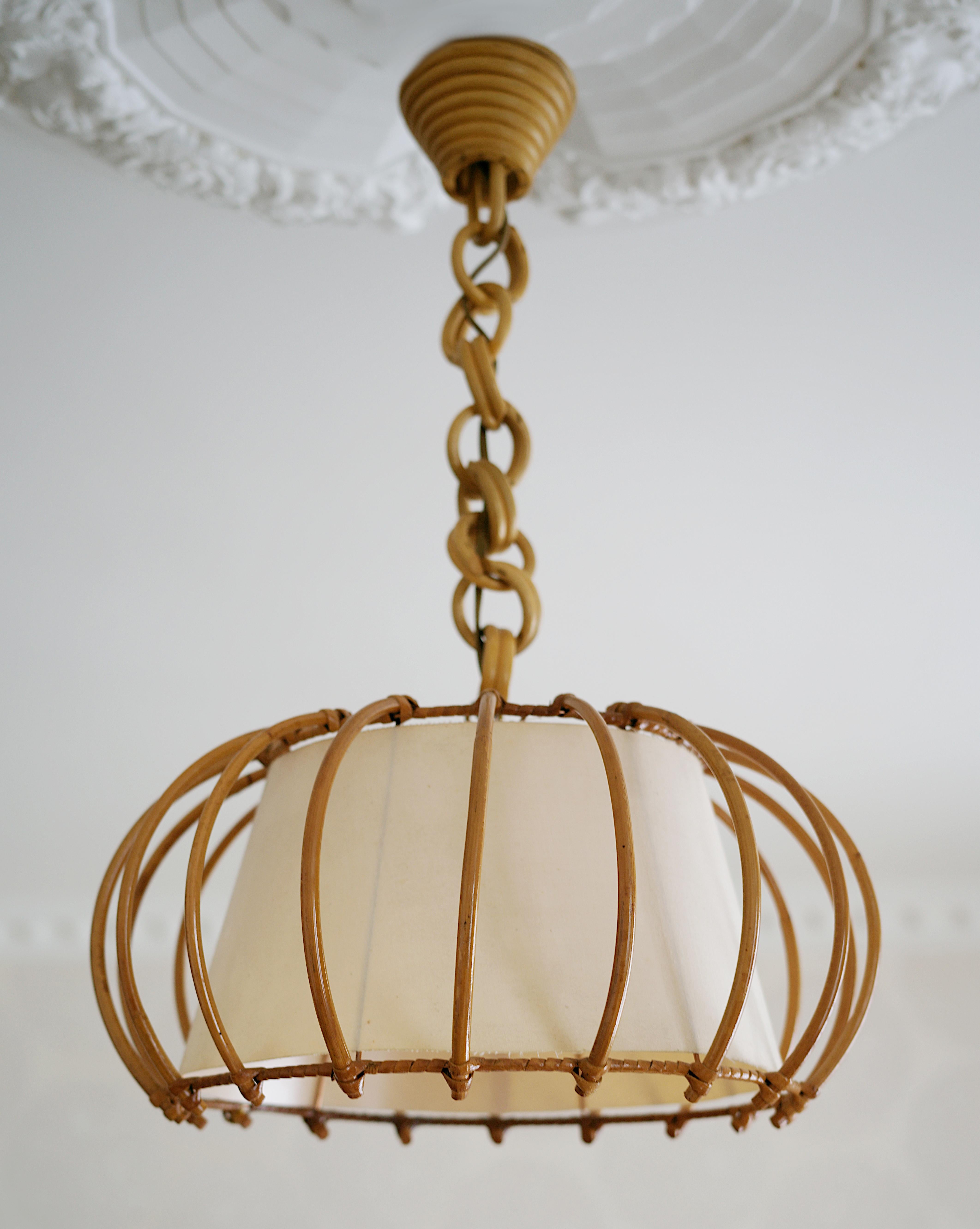 Louis SOGNOT Bamboo Pendant Chandelier, 1950s For Sale 1