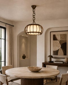 Louis Sognot Bamboo Pendant Chandelier, Mid-Century Modern, 1950s