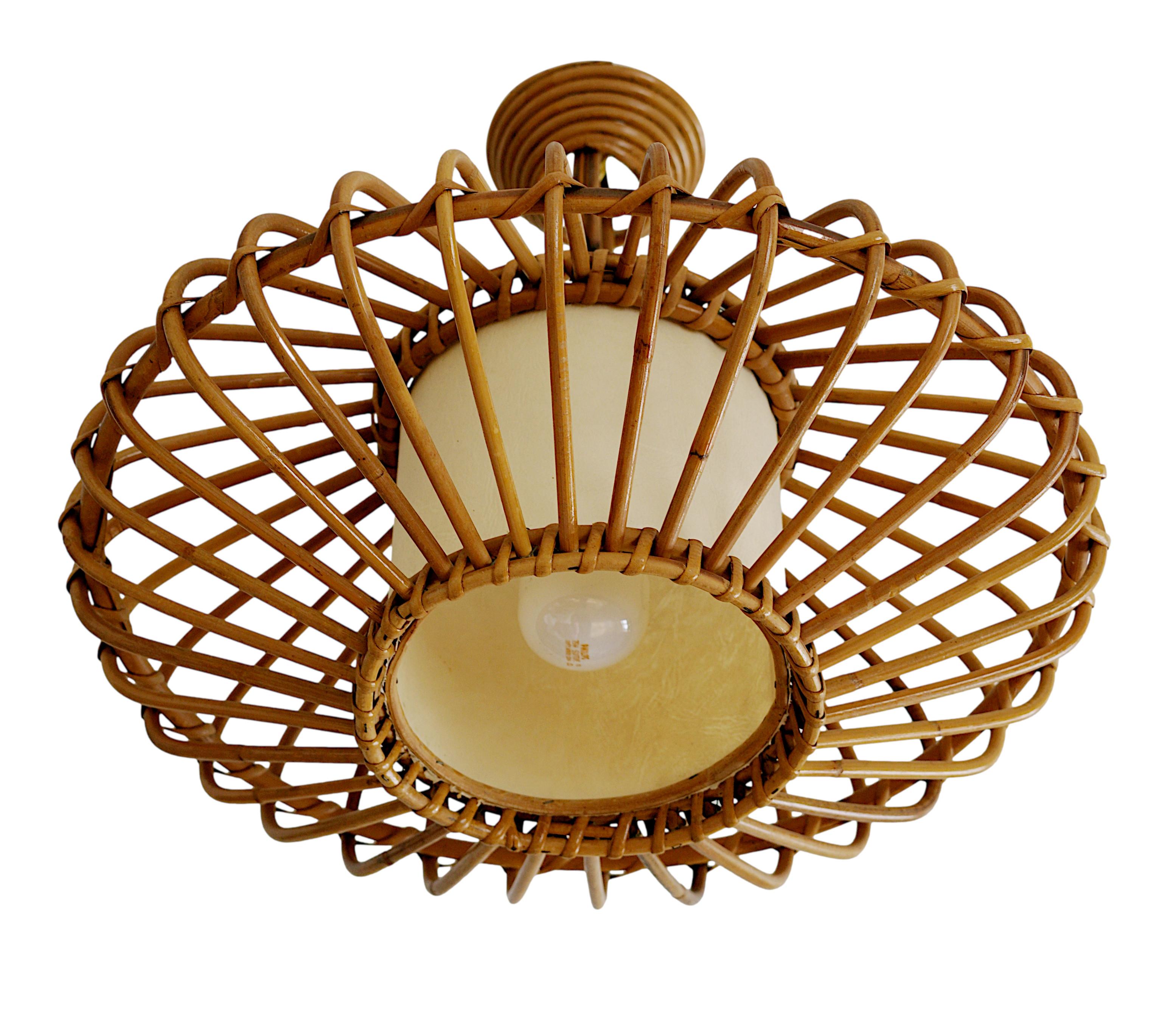 Louis SOGNOT Bamboo Pendant Lantern Chandelier, 1950s For Sale 6