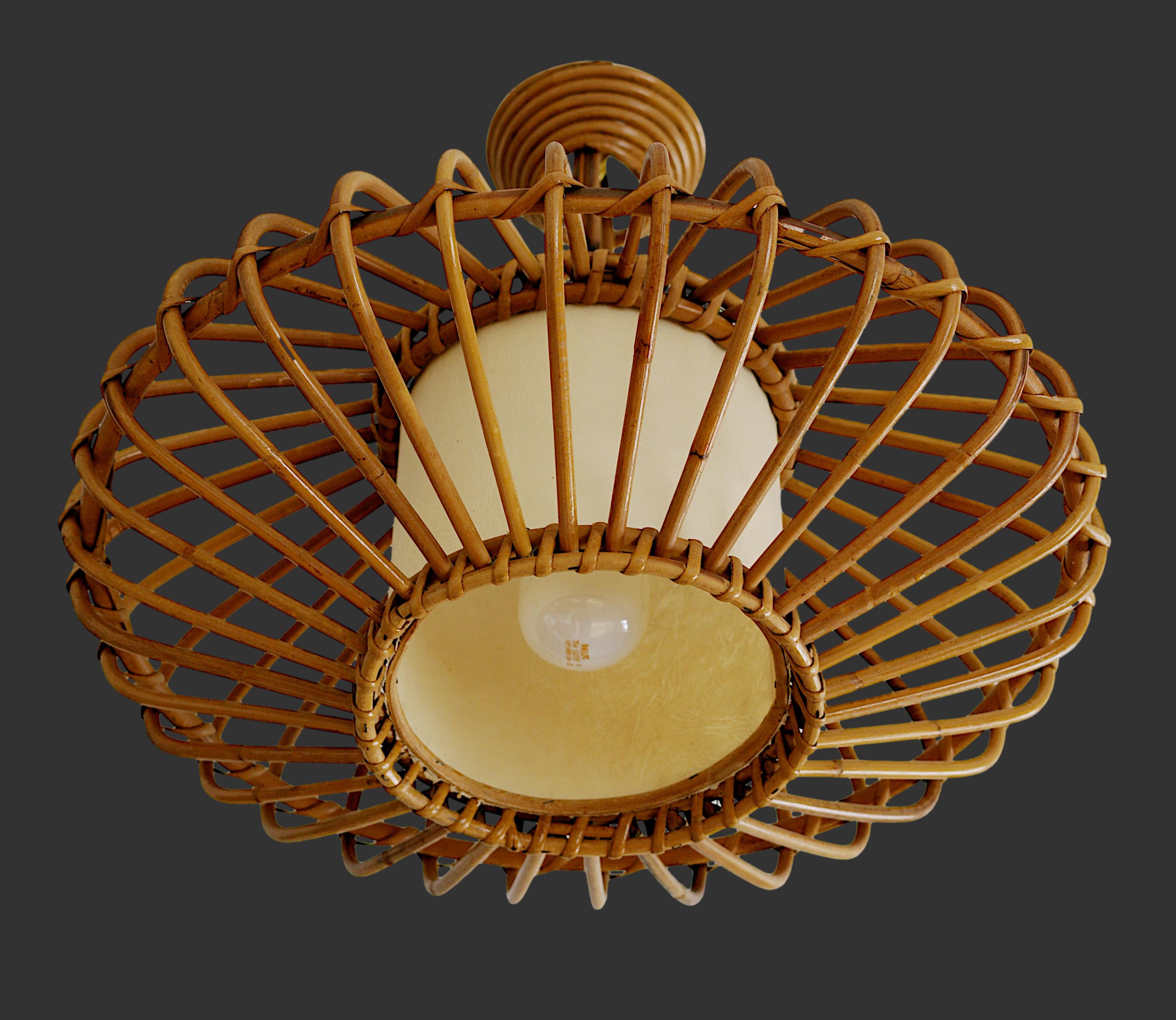 Louis SOGNOT Bamboo Pendant Lantern Chandelier, 1950s For Sale 7