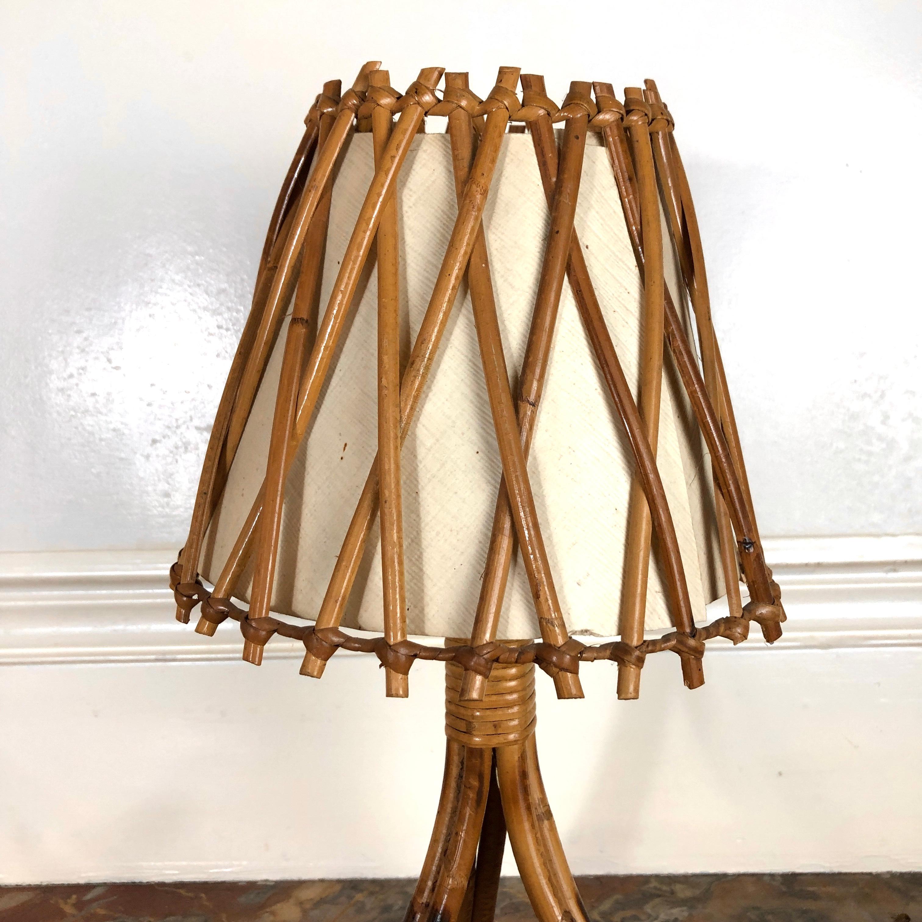 Mid-Century Modern Louis Sognot Bamboo Rattan Table Lamp