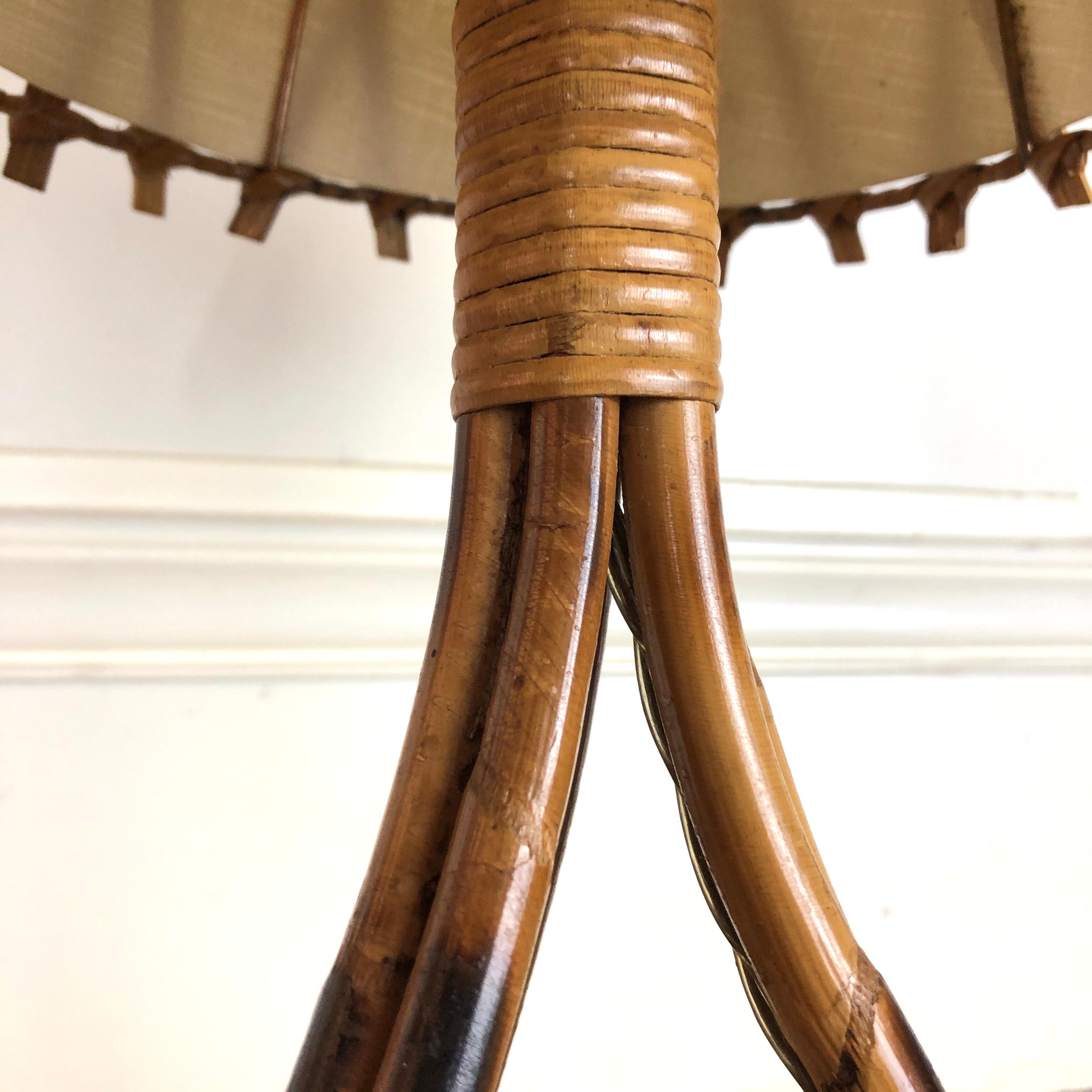 Louis Sognot Bamboo Rattan Table Lamp In Good Condition In LYON, FR