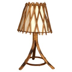 Vintage Louis Sognot Bamboo Rattan Table Lamp