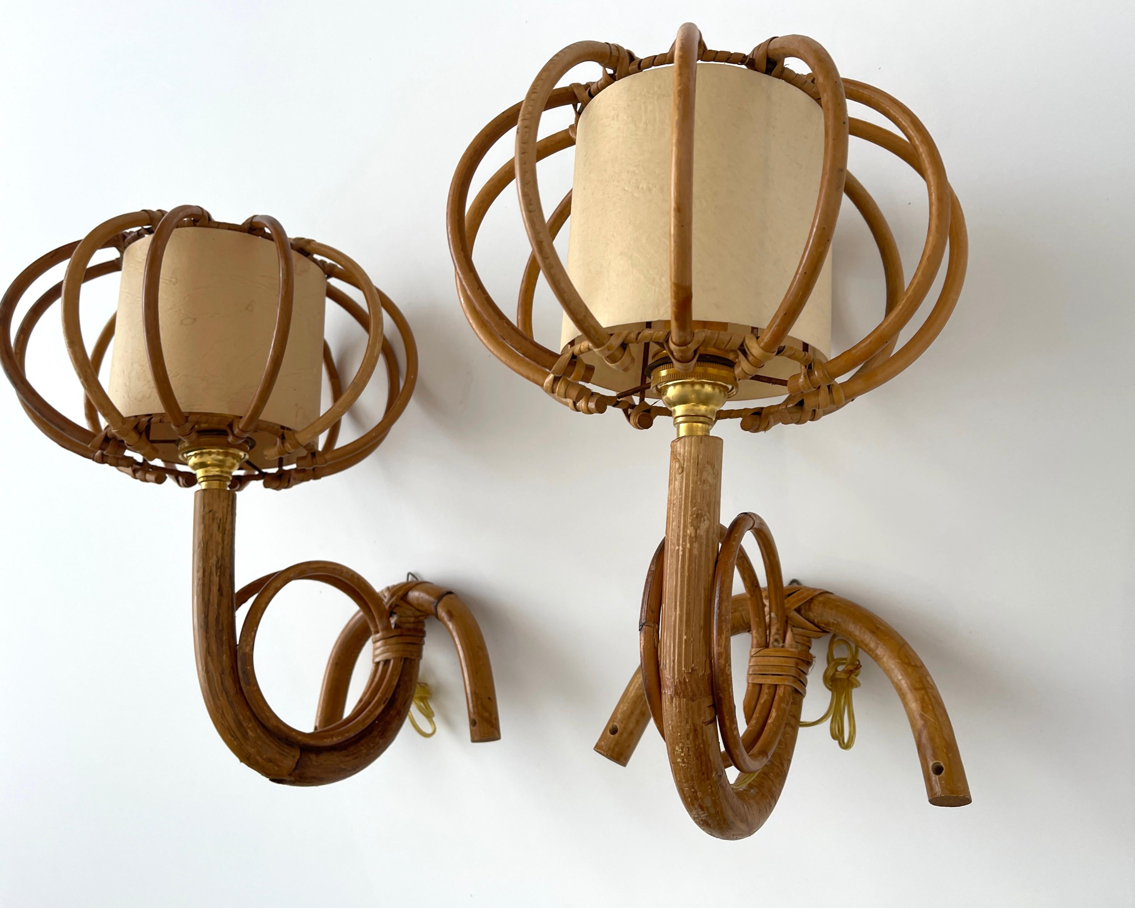 Francese Applique in bambù Louis Sognot in vendita