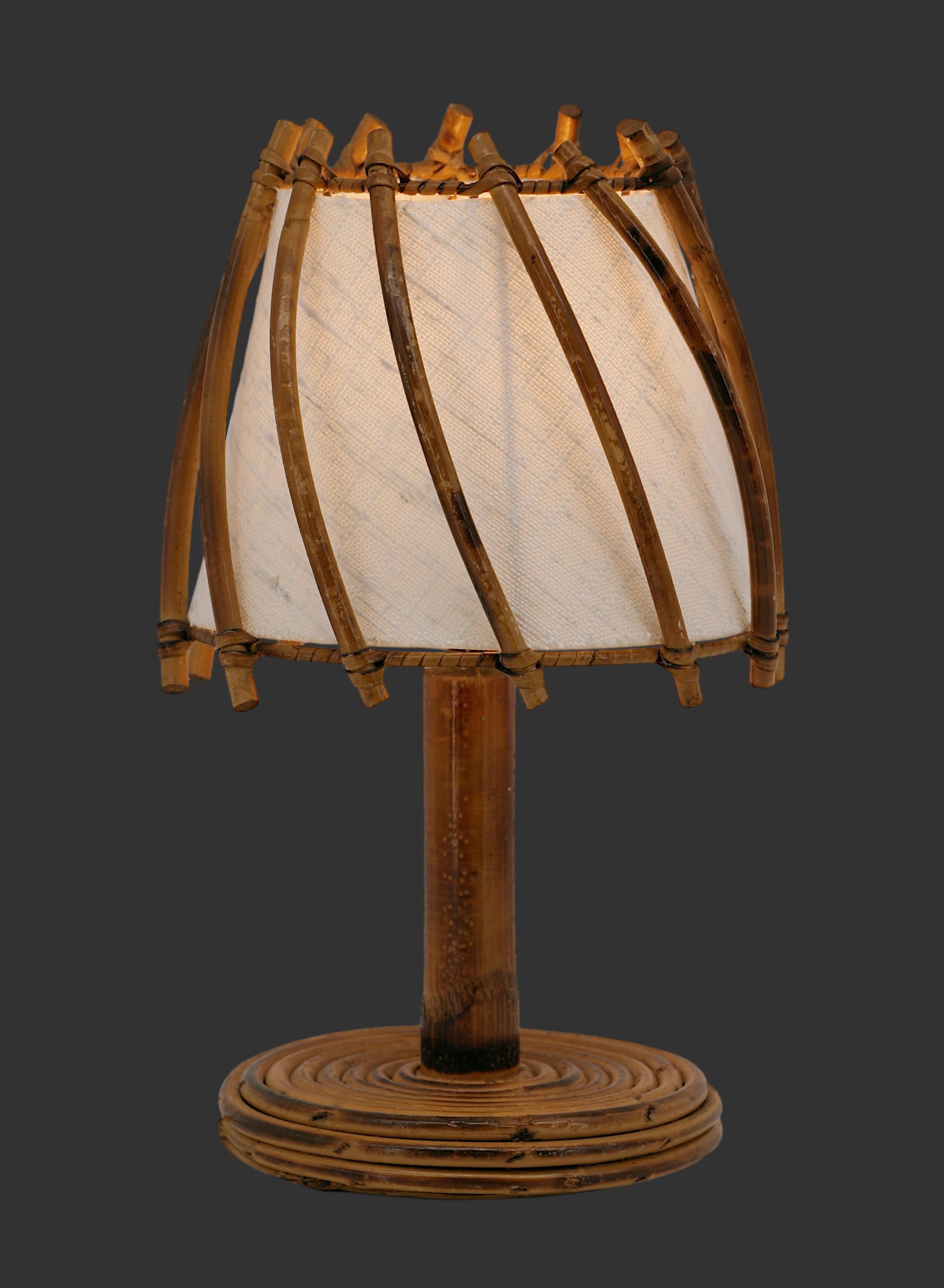 Lámpara de mesa de bambú Louis SOGNOT, años 50 en venta 4