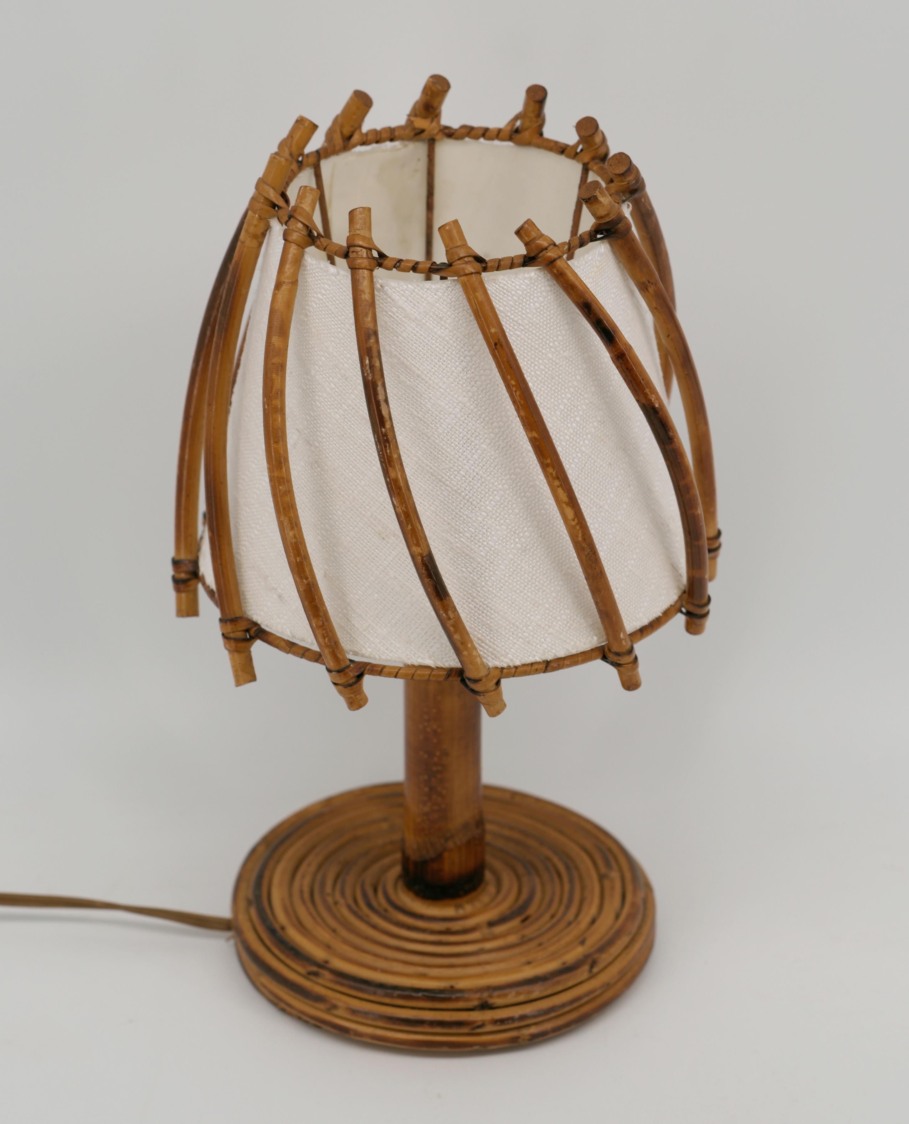 Lámpara de mesa de bambú Louis SOGNOT, años 50 Moderno de mediados de siglo en venta