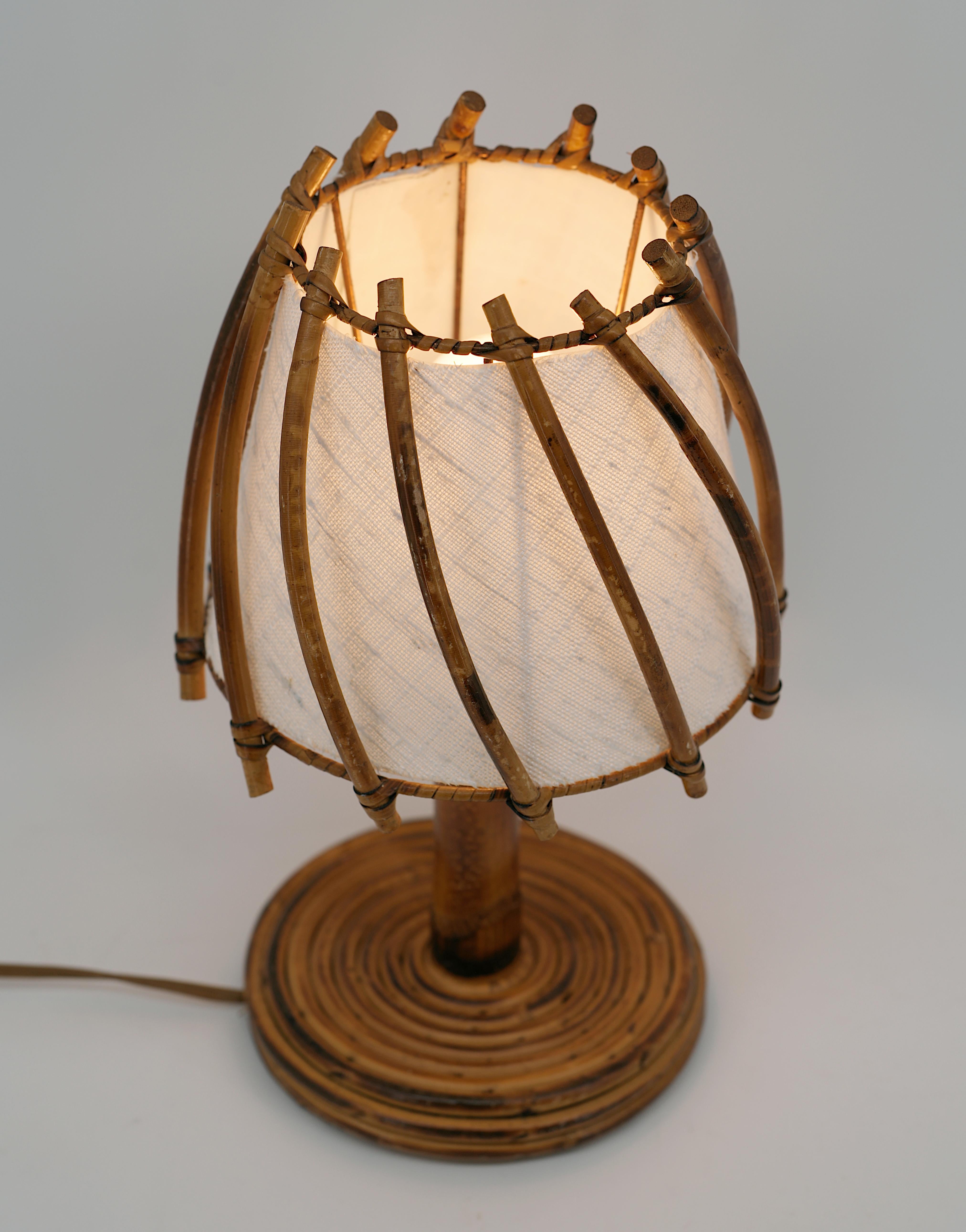 Lámpara de mesa de bambú Louis SOGNOT, años 50 en venta 2