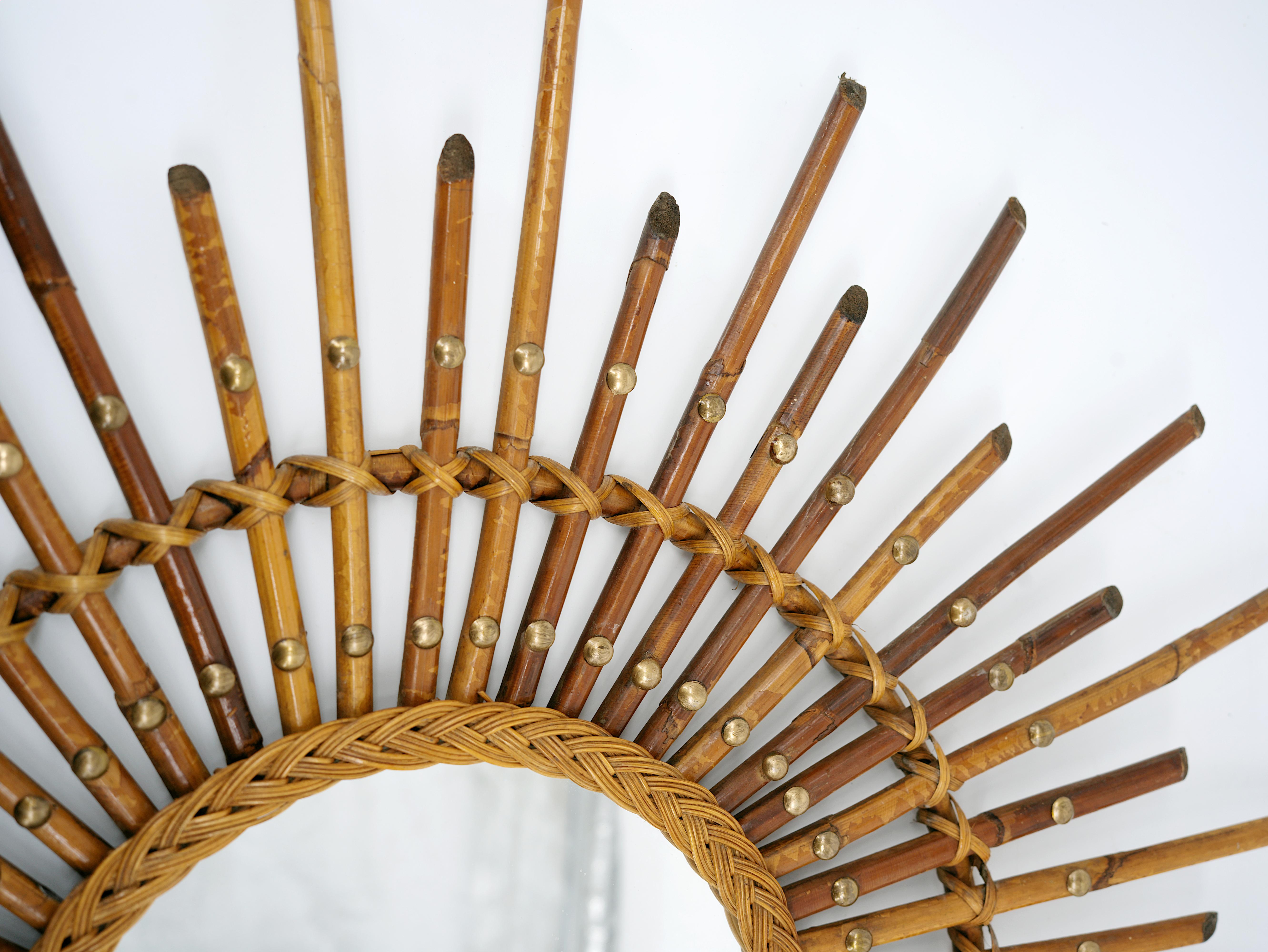Louis SOGNOT Bamboo Wall Mirror, 1950s In Good Condition For Sale In Saint-Amans-des-Cots, FR