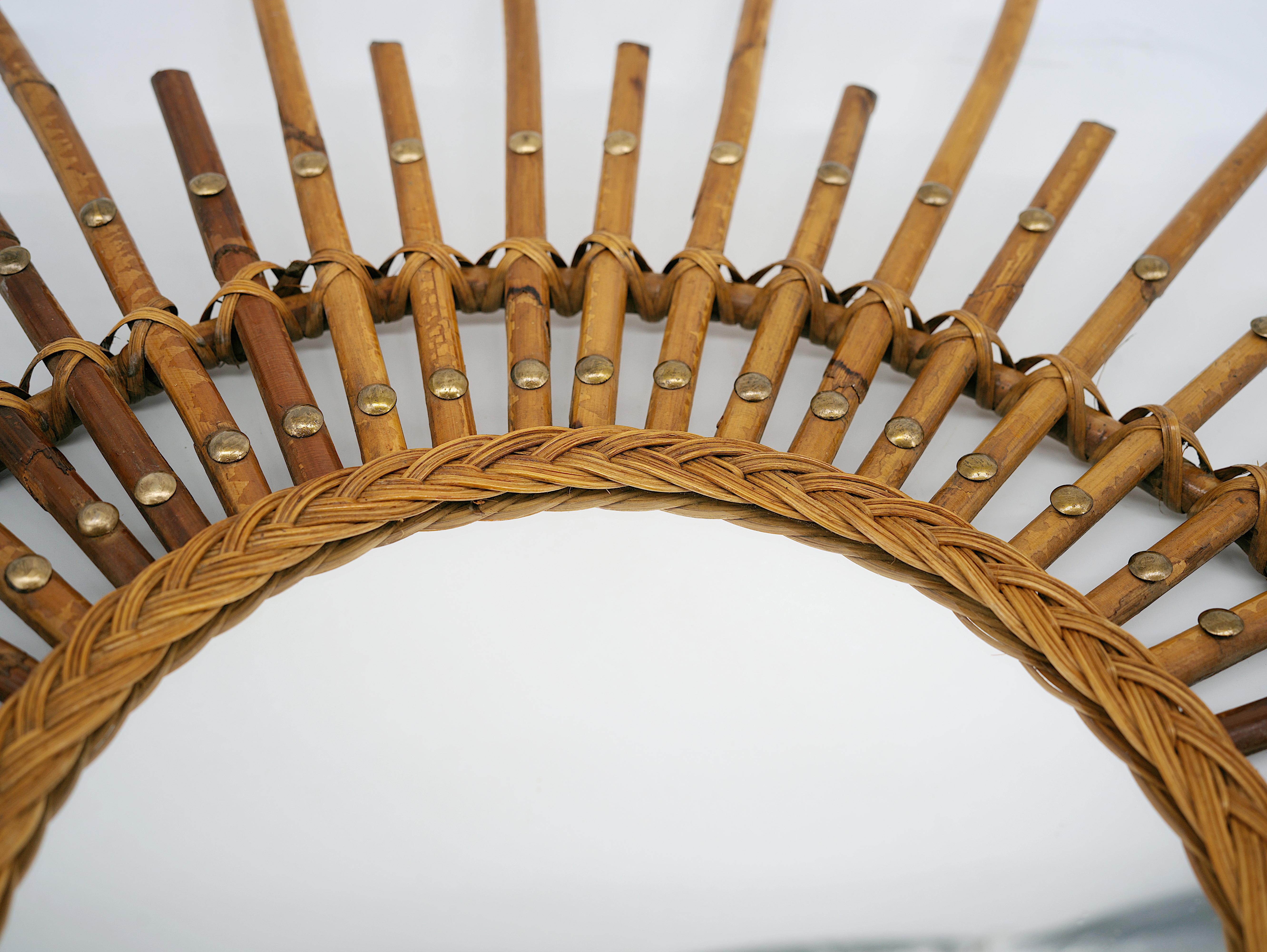 Mid-20th Century Louis SOGNOT Bamboo Wall Mirror, 1950s For Sale