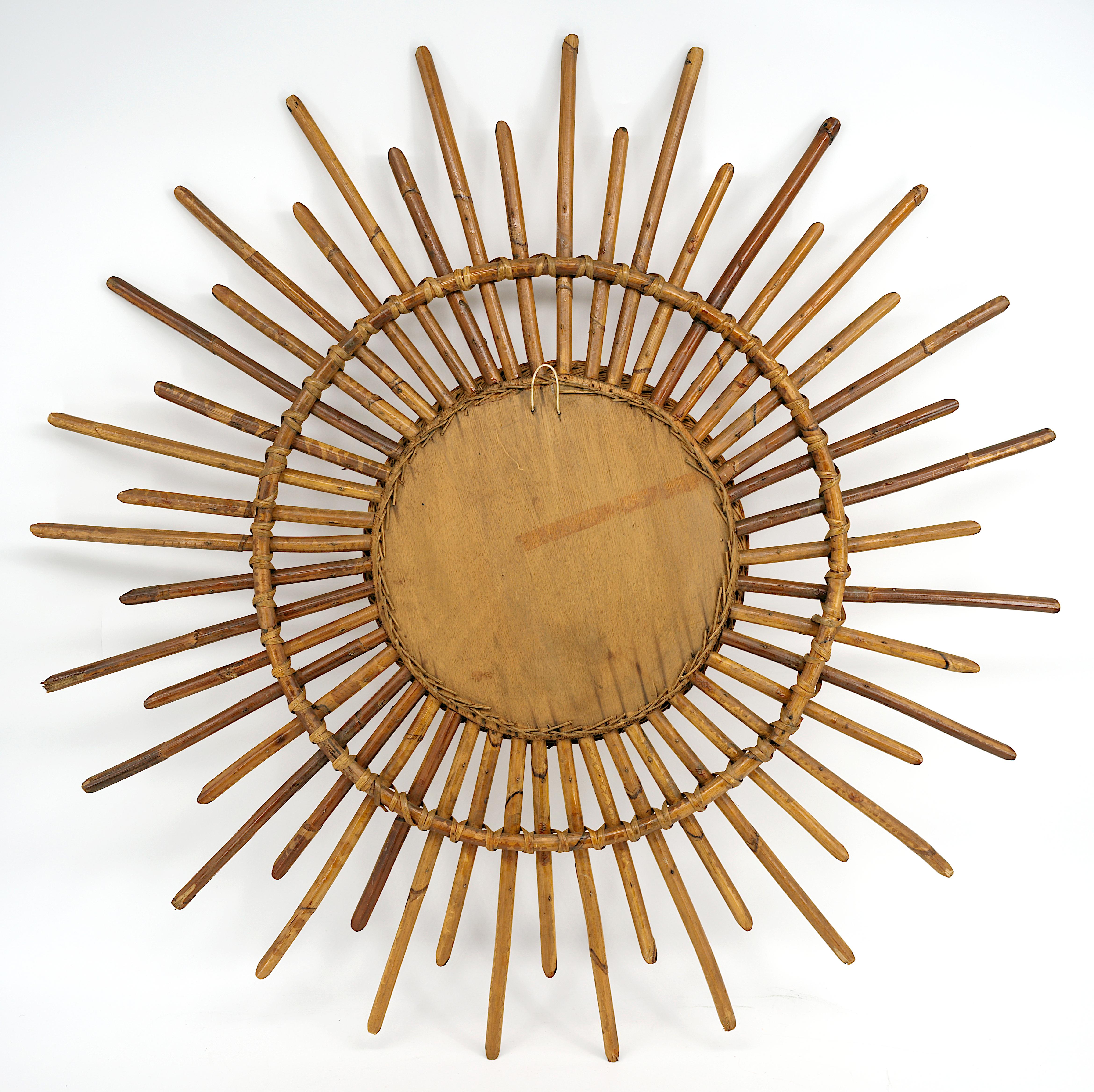 Brass Louis SOGNOT Bamboo Wall Mirror, 1950s For Sale