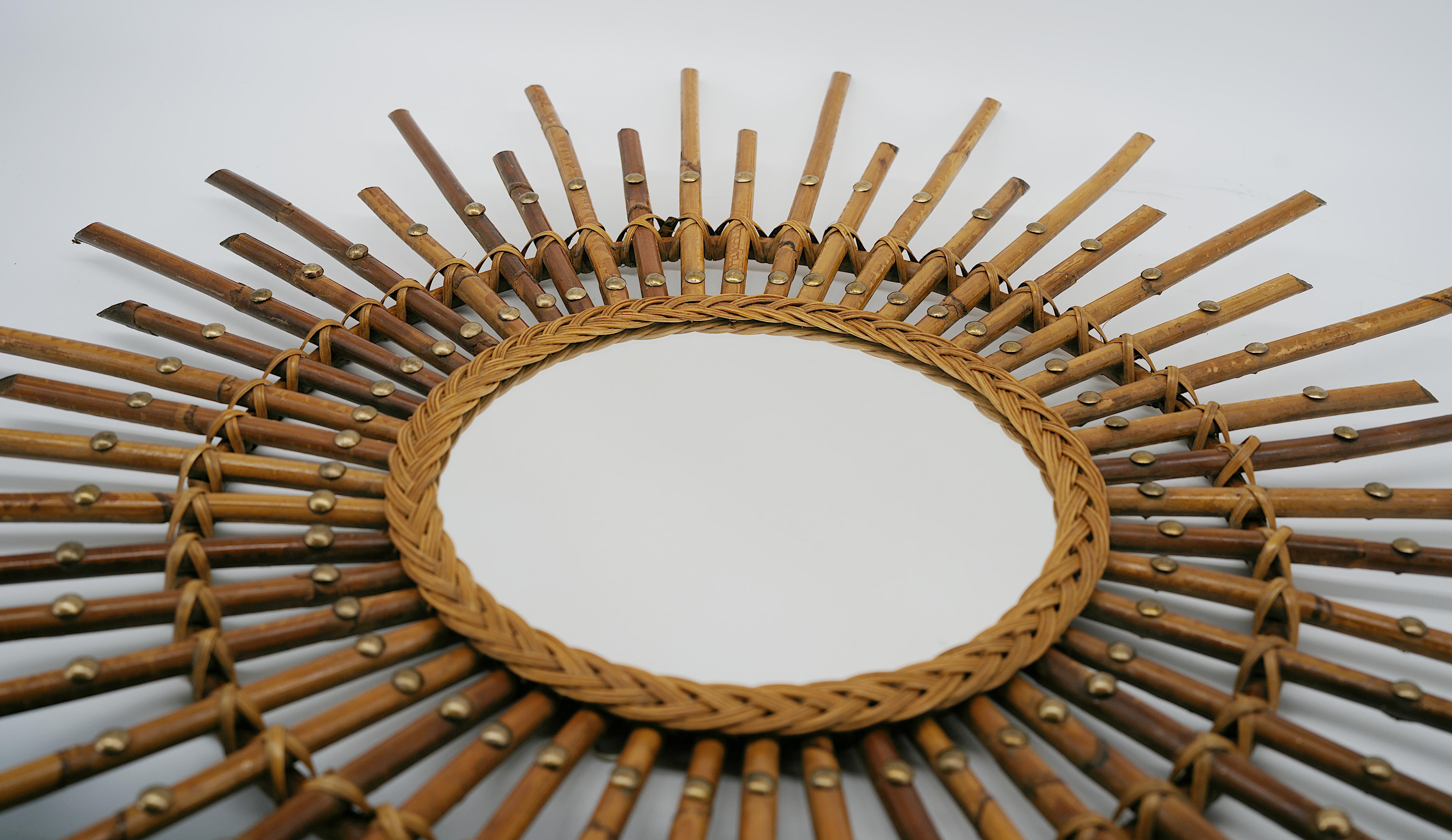 Louis SOGNOT Bamboo Wall Mirror, 1950s For Sale 1