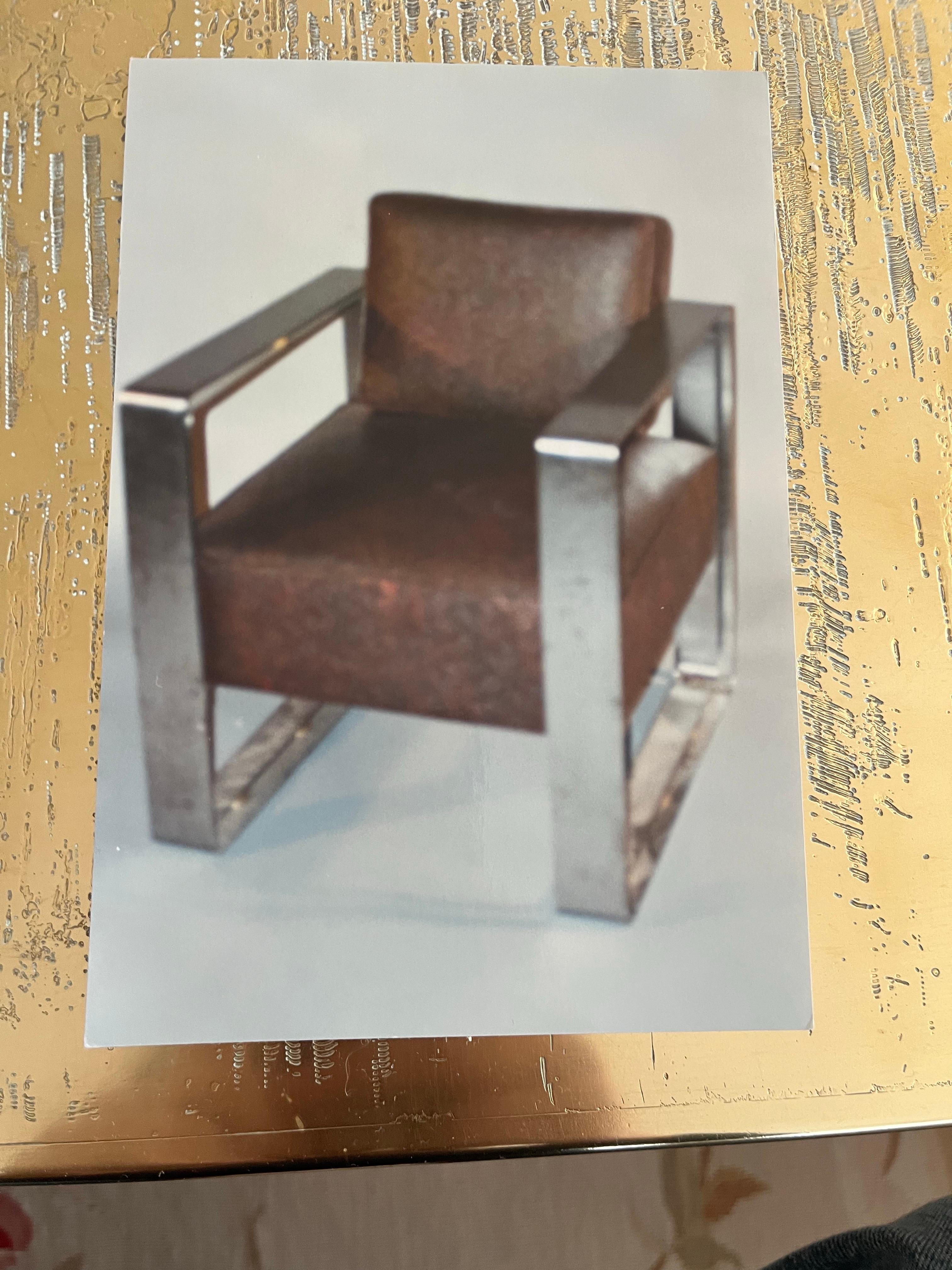 Art Deco Louis Sognot Brown Leather and Steel Armchairs, 1920's France For Sale