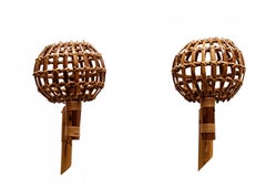 Louis Sognot Pair of "Lantern" Wall Lamps in Bamboo and Rattan, France