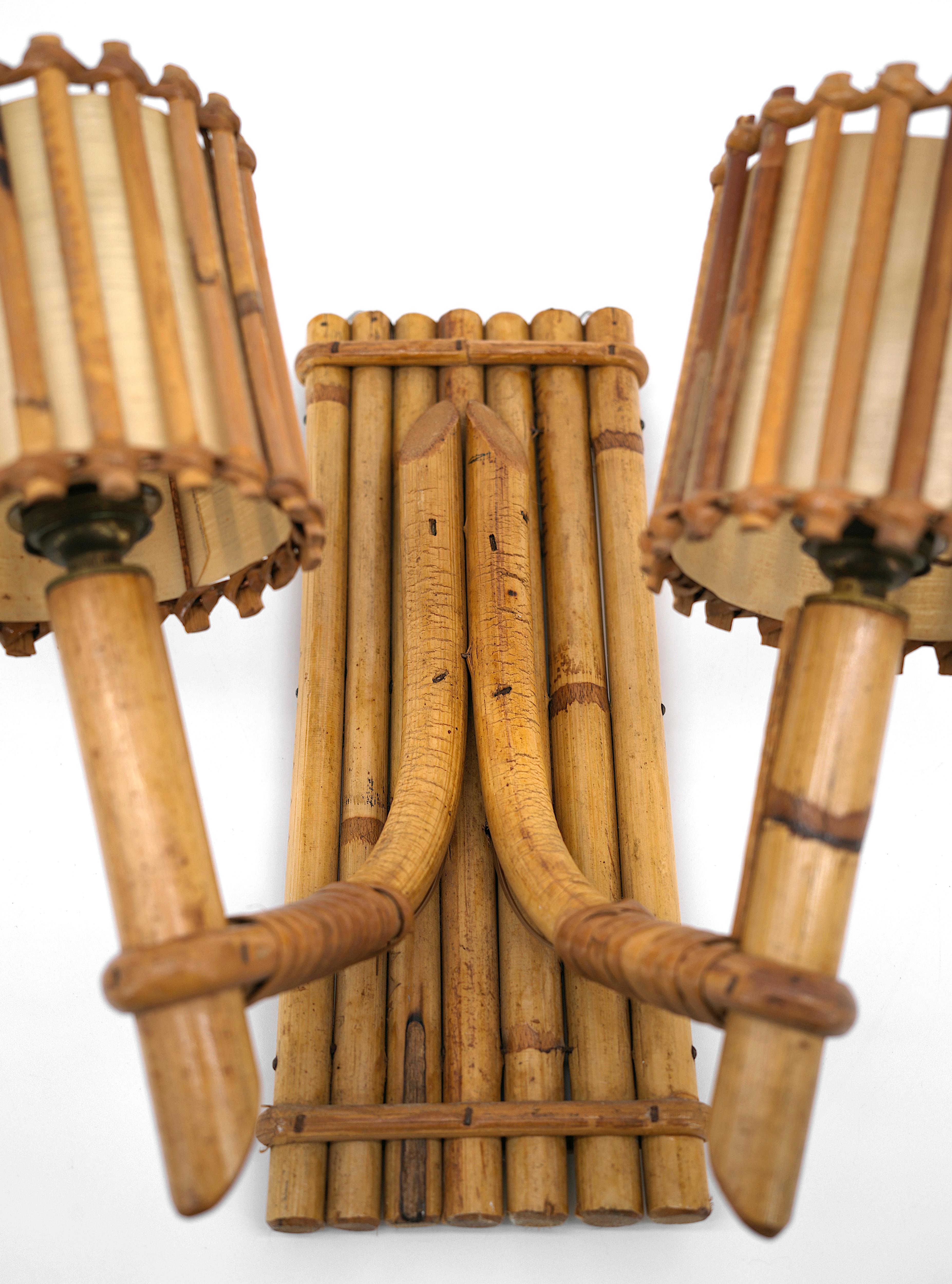 Aplique doble de bambú Louis SOGNOT, años 50 en venta 1