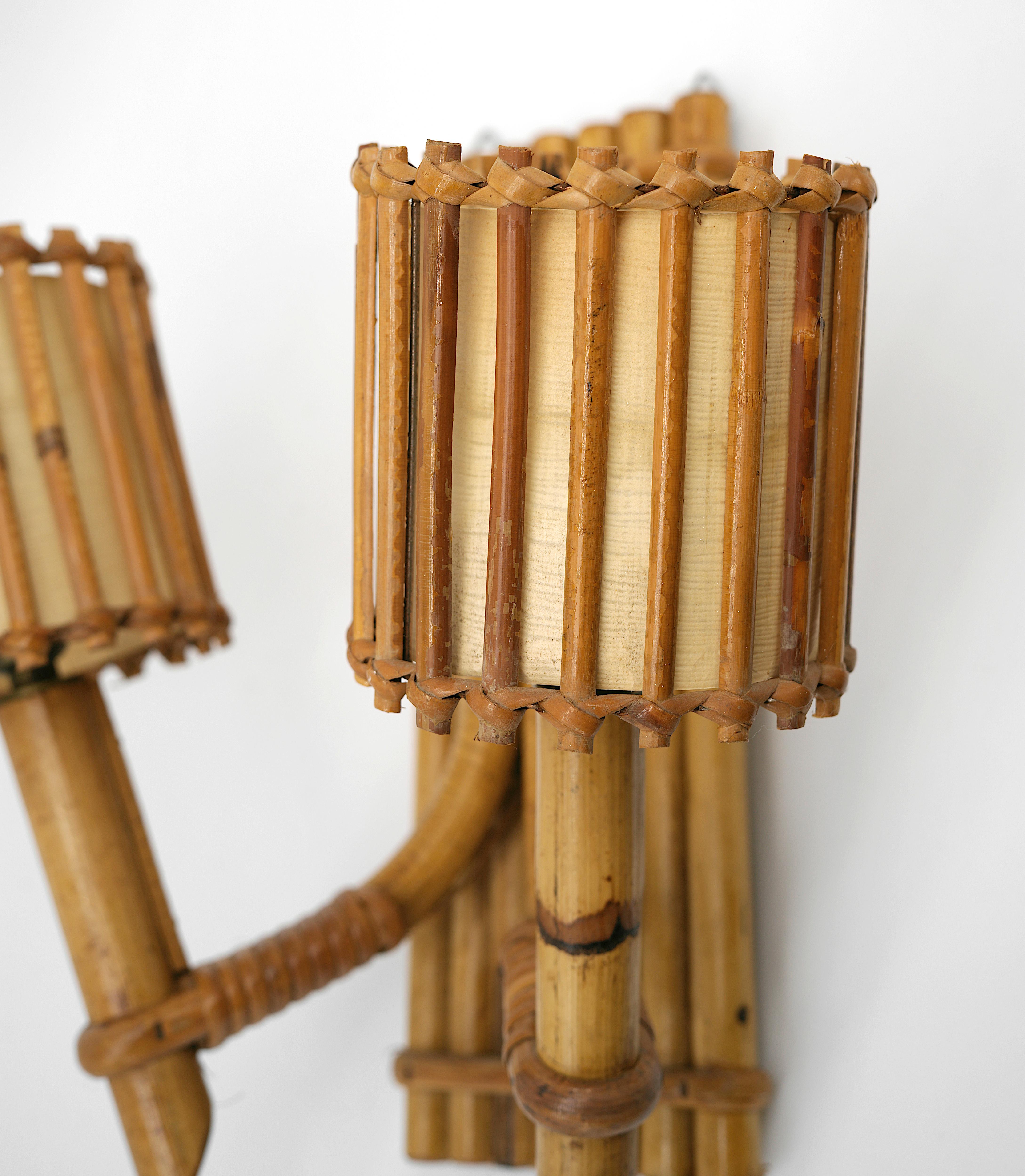 Aplique doble de bambú Louis SOGNOT, años 50 en venta 2