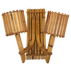 Louis SOGNOT Double Bamboo Wall Sconce, 1950s