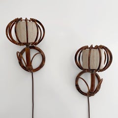 Louis Sognot French Bamboo & Rattan Sconces - Newly rewired for US with plug
