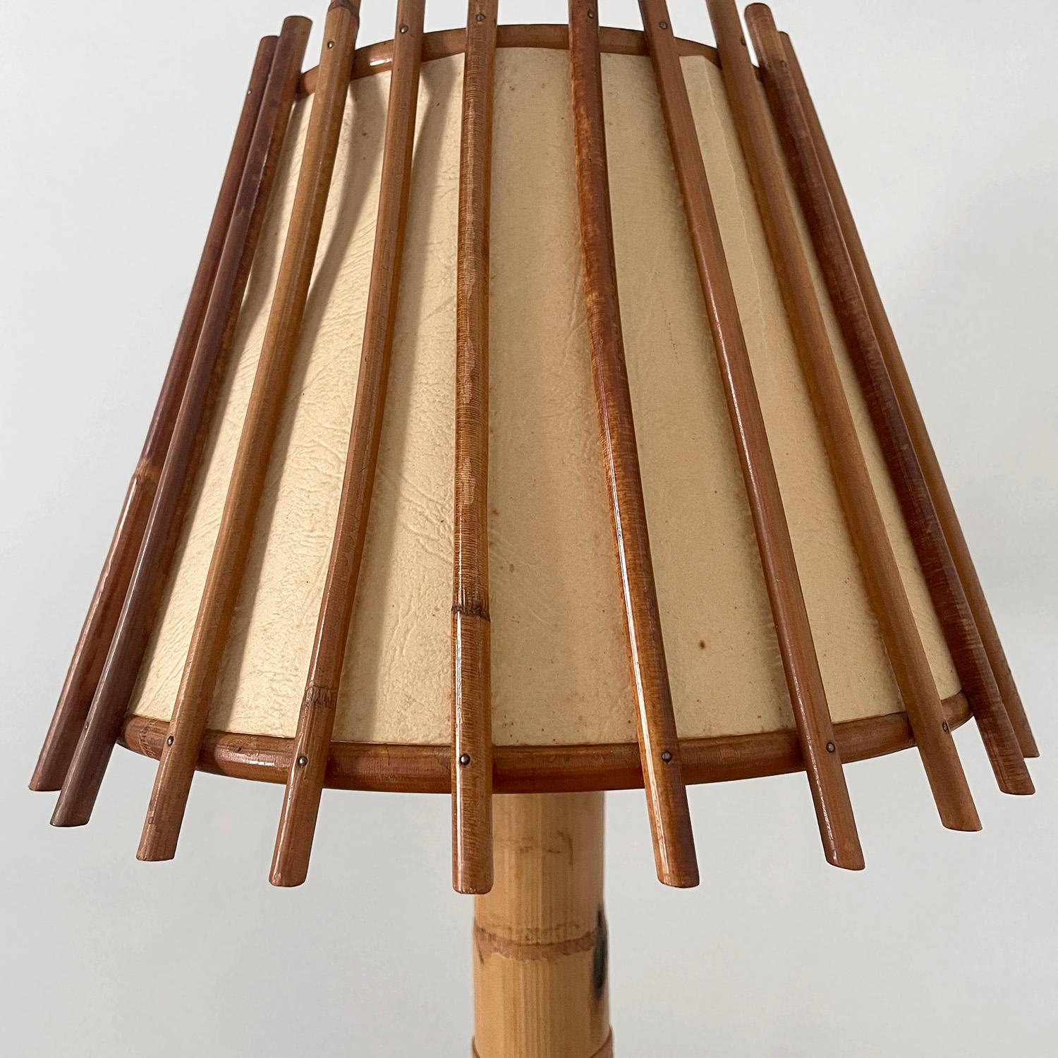 Mid-20th Century Louis Sognot French Bamboo & Rattan Table Lamp For Sale