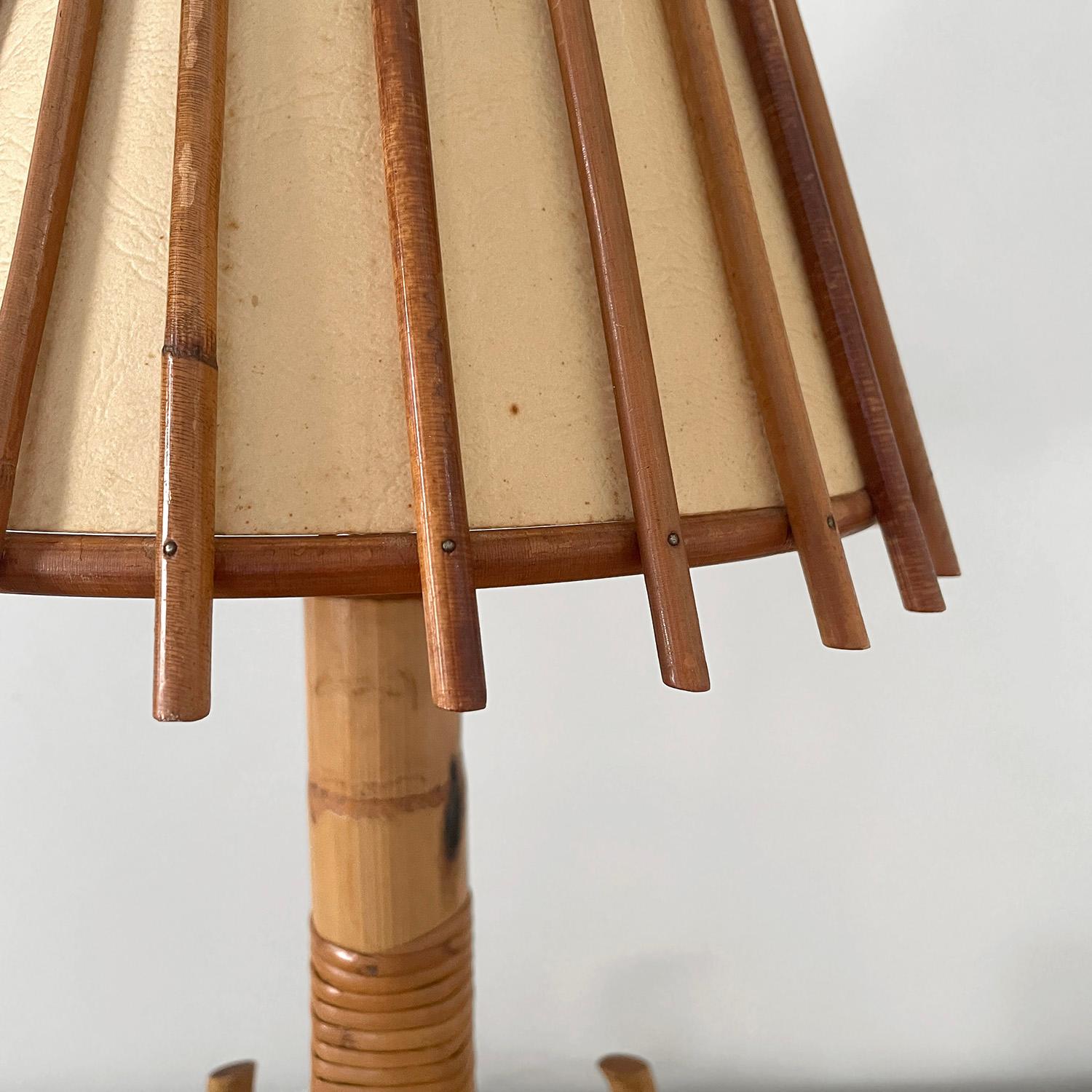 Louis Sognot French Bamboo & Rattan Table Lamp For Sale 1