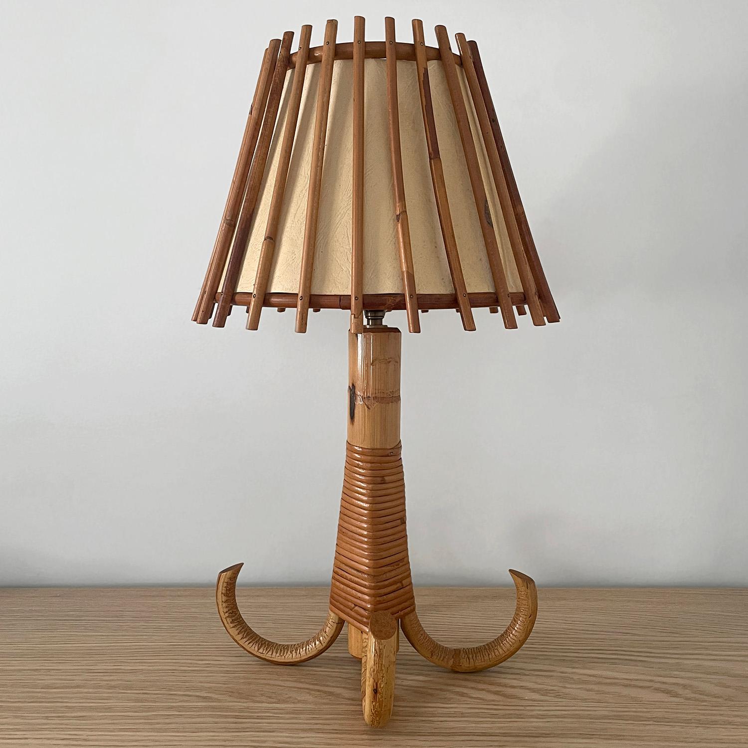 Louis Sognot French Bamboo & Rattan Table Lamp For Sale 4