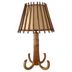 Vintage Louis Sognot French Bamboo & Rattan Table Lamp