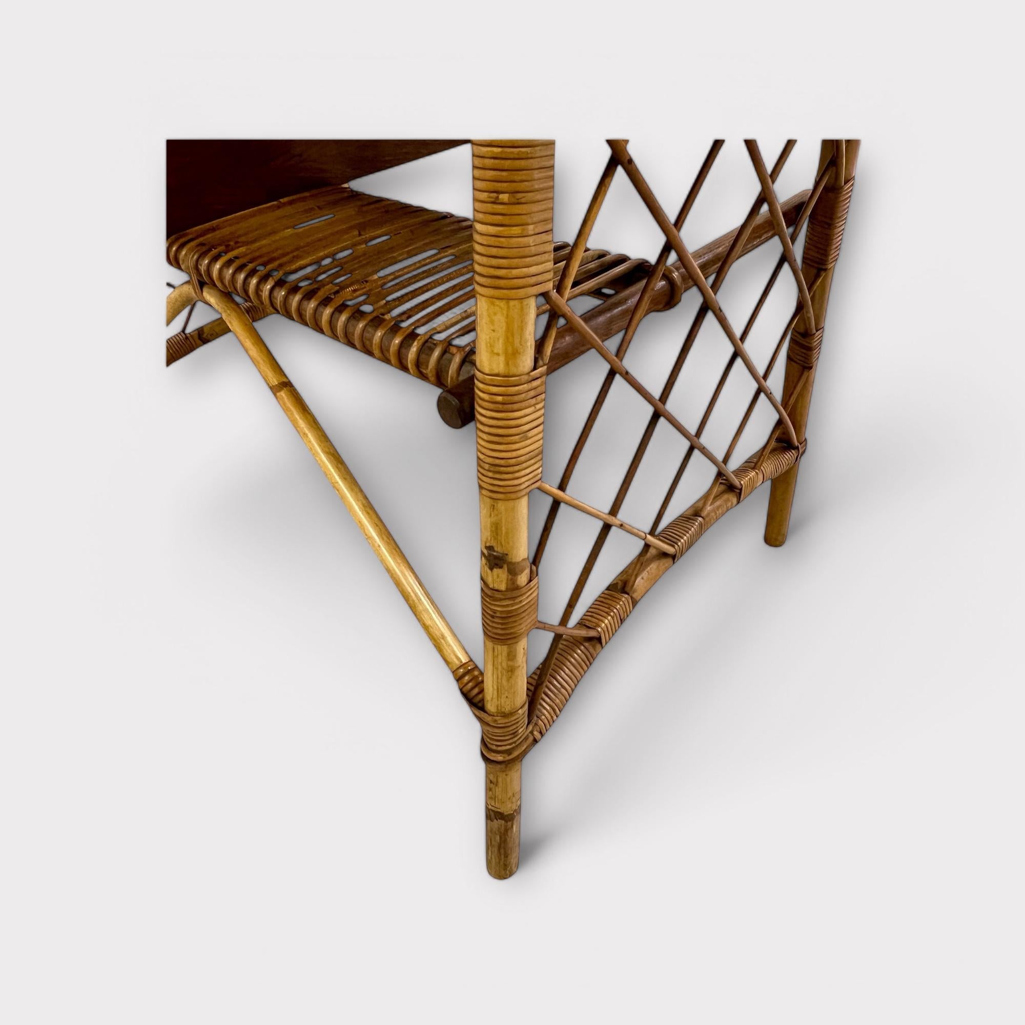 20th Century Louis Sognot French Midcentury Bamboo And Oak Topped Desk Or Dressing Table