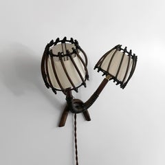 Louis Sognot French Rattan & Bamboo Plug In Wall Light Sconce - Rewired for US
