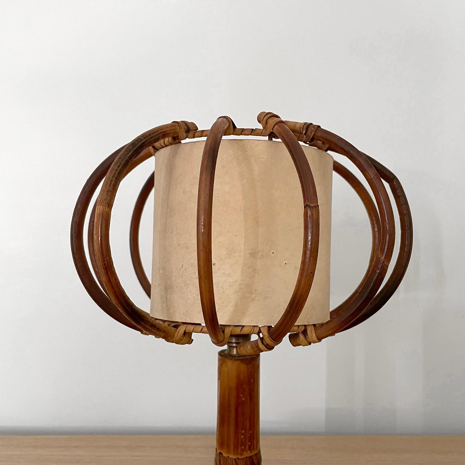 Louis Sognot French Rattan Lamp In Good Condition For Sale In Los Angeles, CA