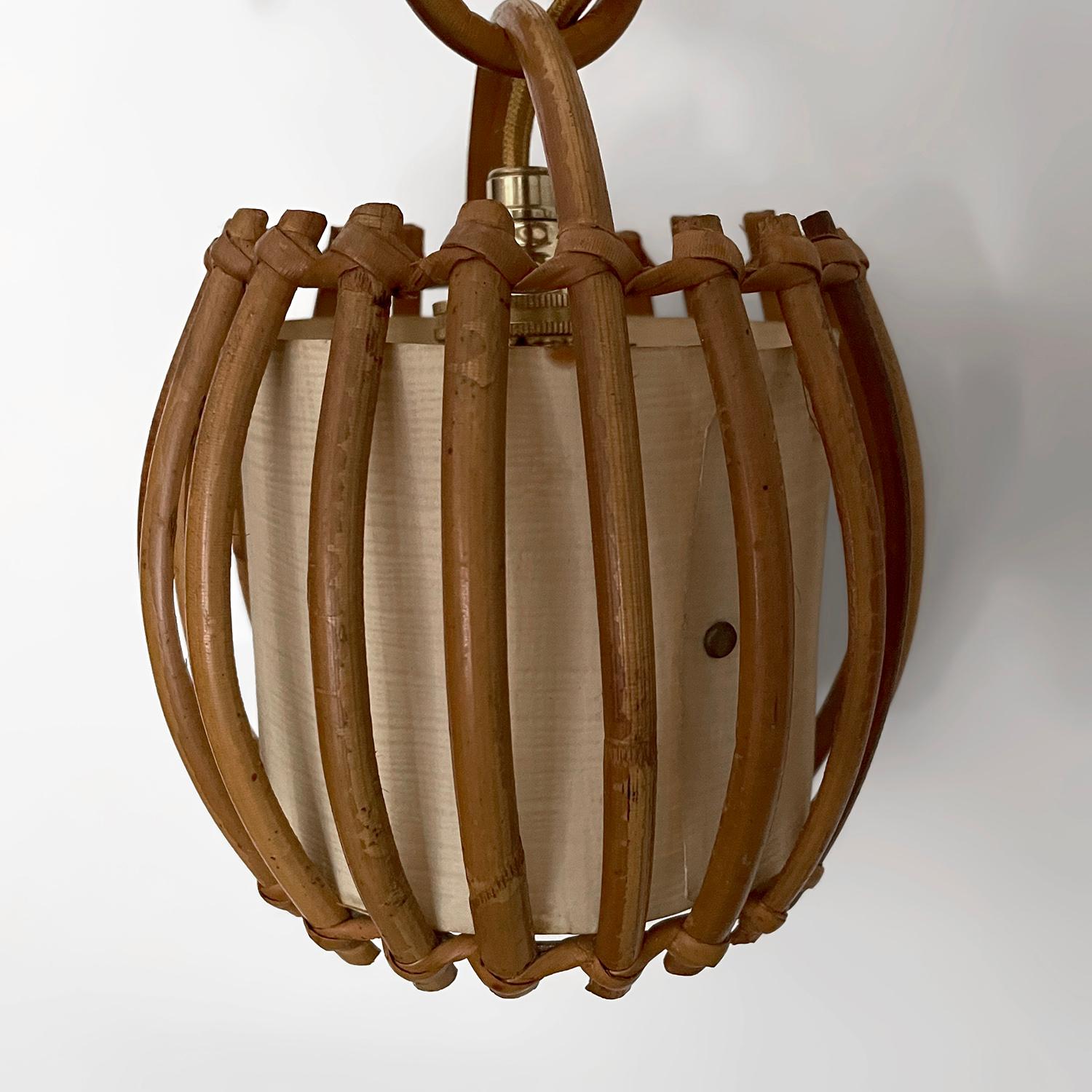 Louis Sognot French Rattan Single Lantern Sconce For Sale 9