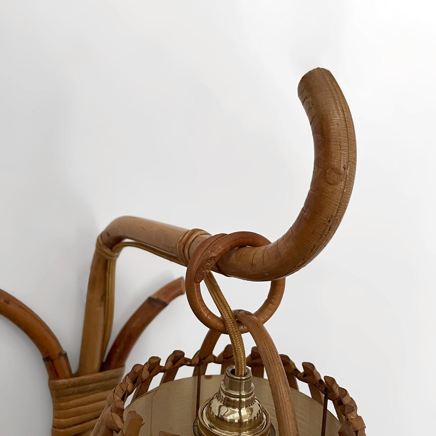 Mid-20th Century Louis Sognot French Rattan Single Lantern Sconce For Sale