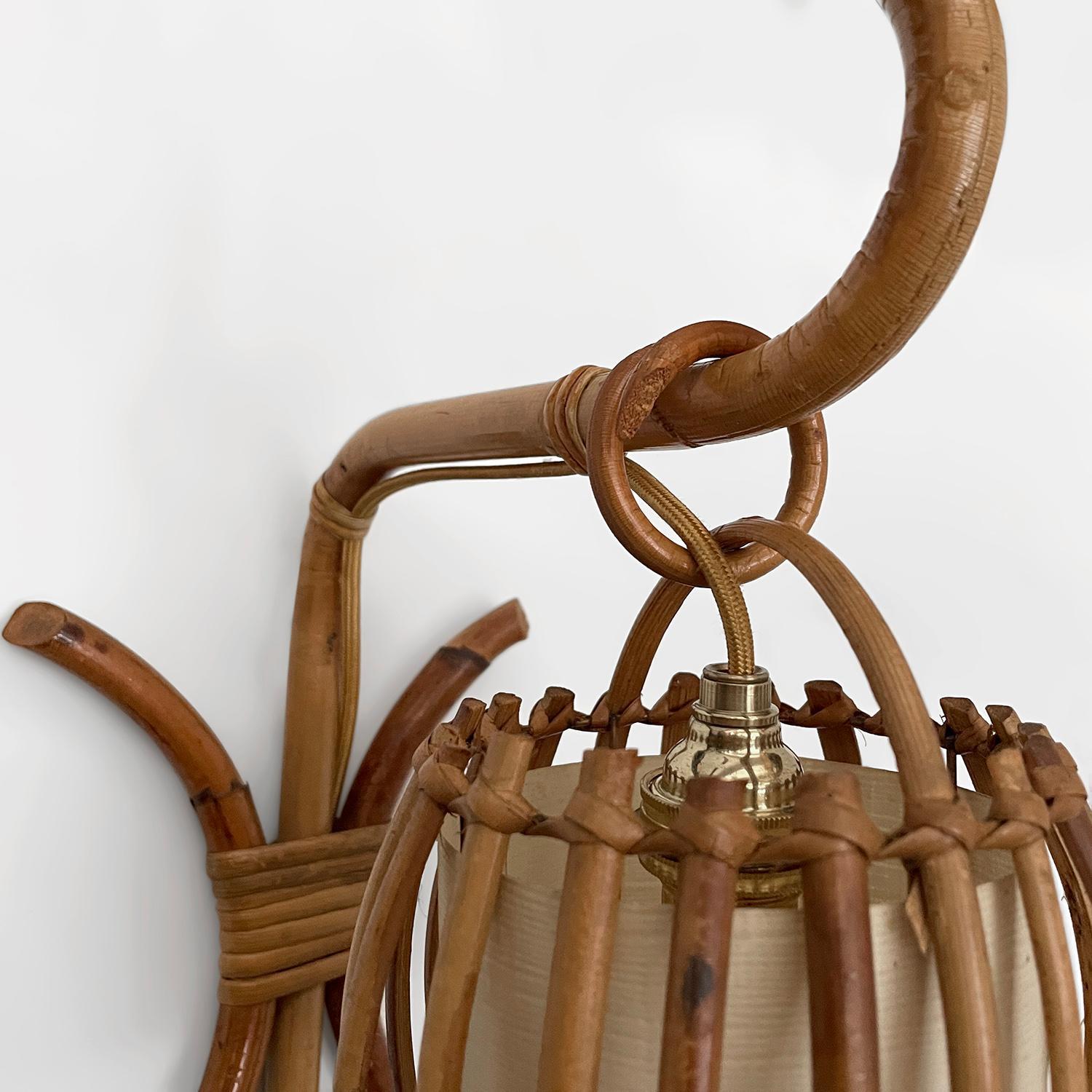 Louis Sognot French Rattan Single Lantern Sconce For Sale 1