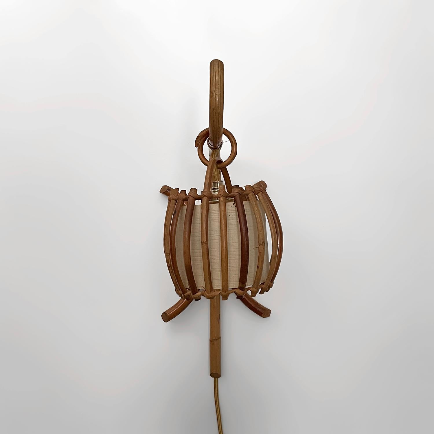 Louis Sognot French Rattan Single Lantern Sconce For Sale 3