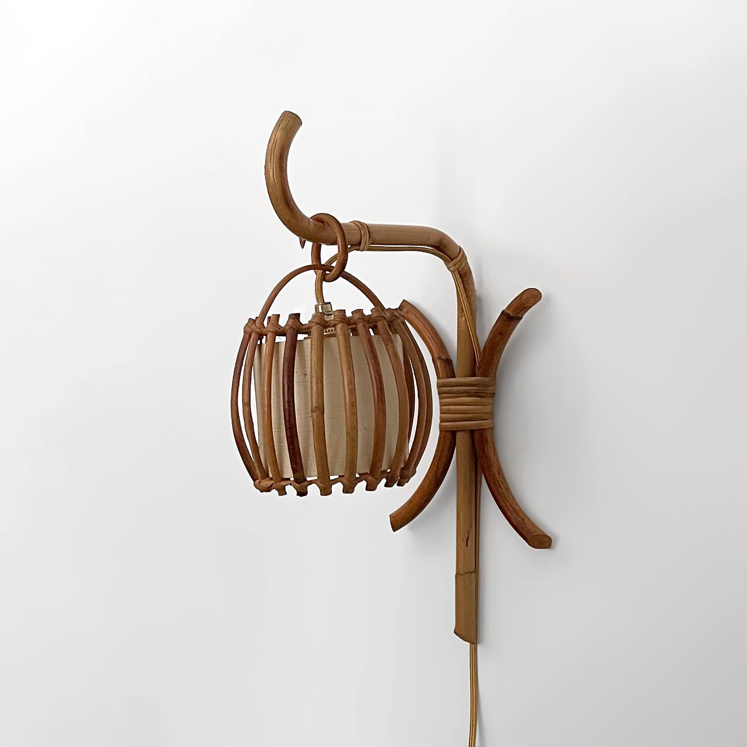 Louis Sognot French Rattan Single Lantern Sconce For Sale 4