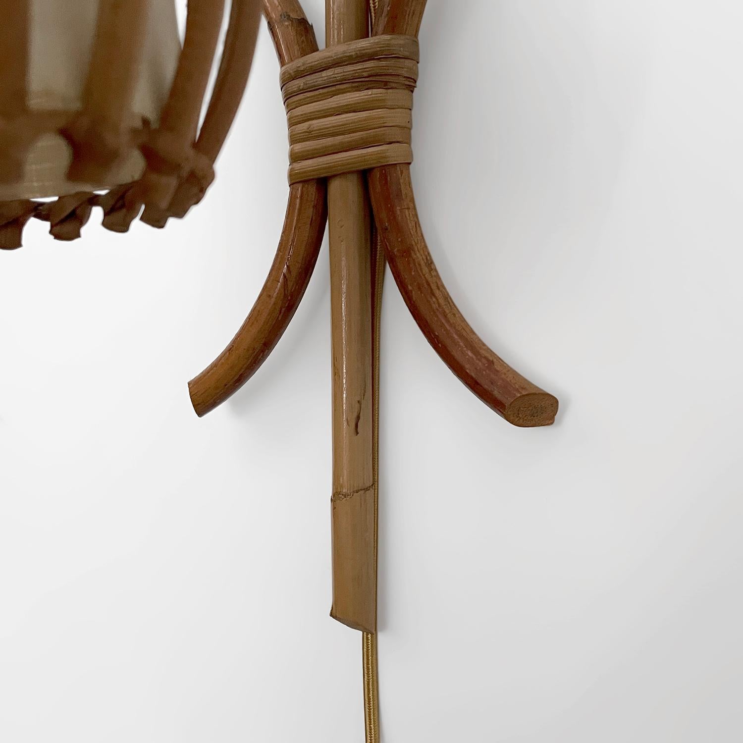 Louis Sognot French Rattan Single Lantern Sconce For Sale 5
