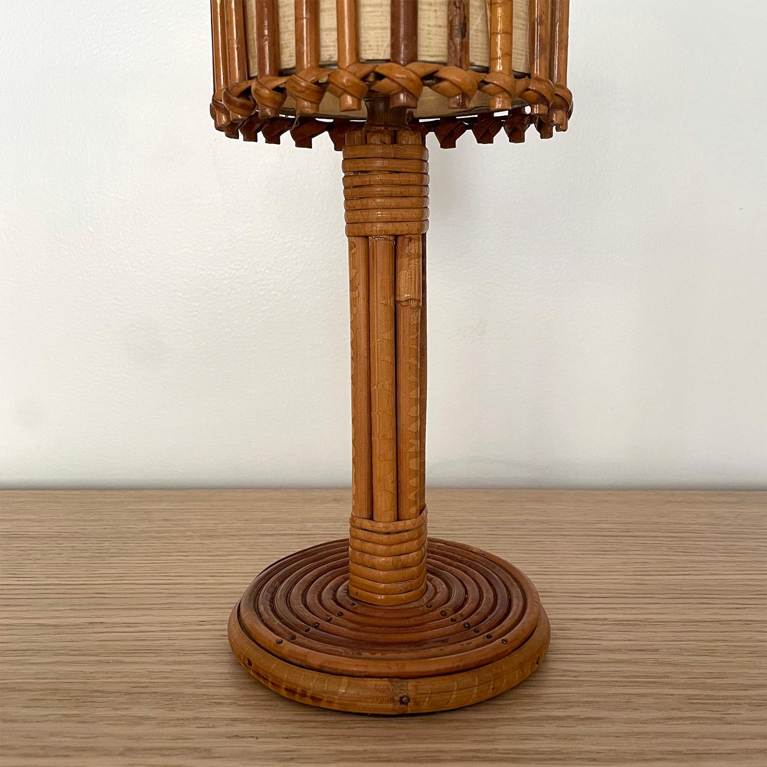 Mid-20th Century Louis Sognot French Rattan Table Lamp For Sale