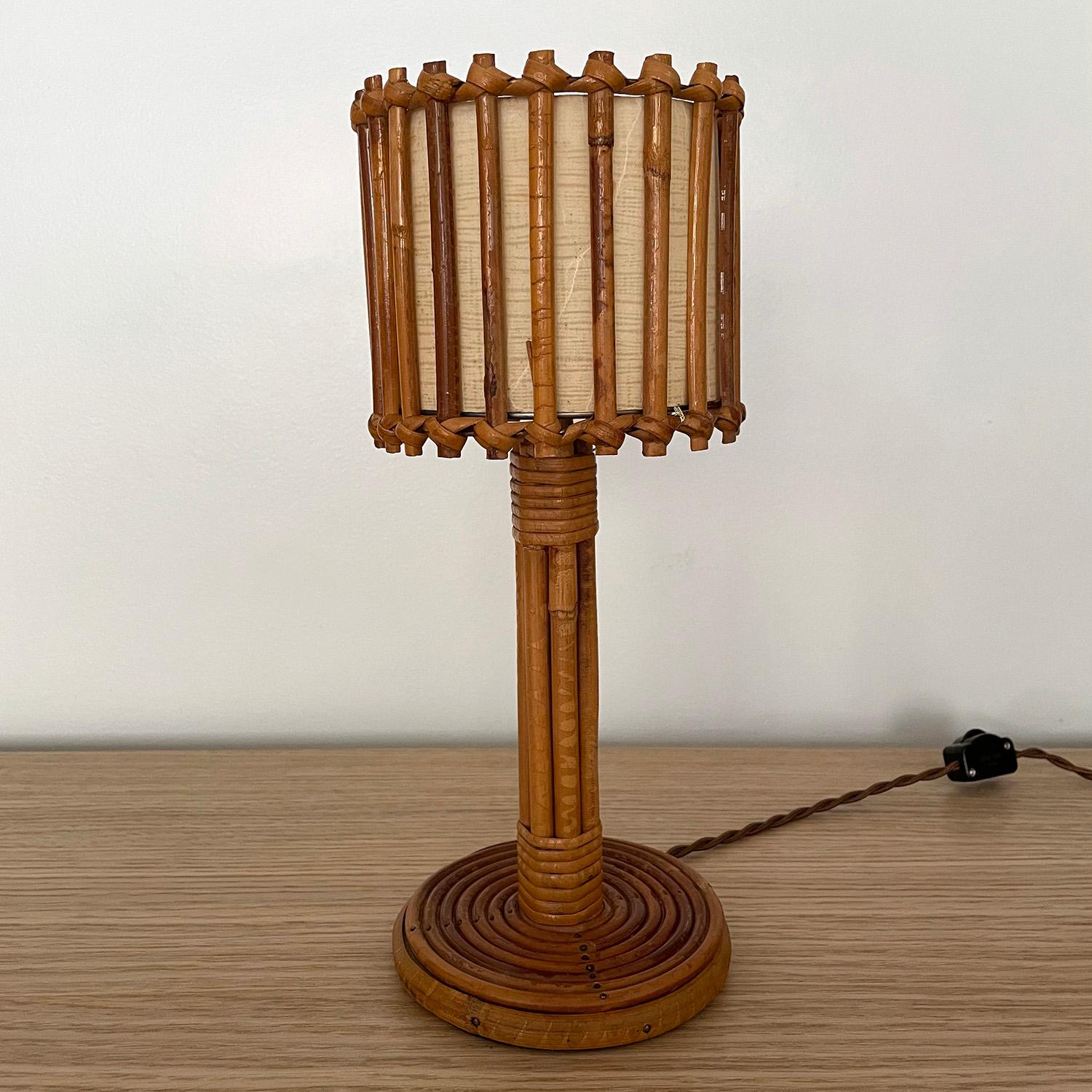 Louis Sognot French Rattan Table Lamp For Sale 2